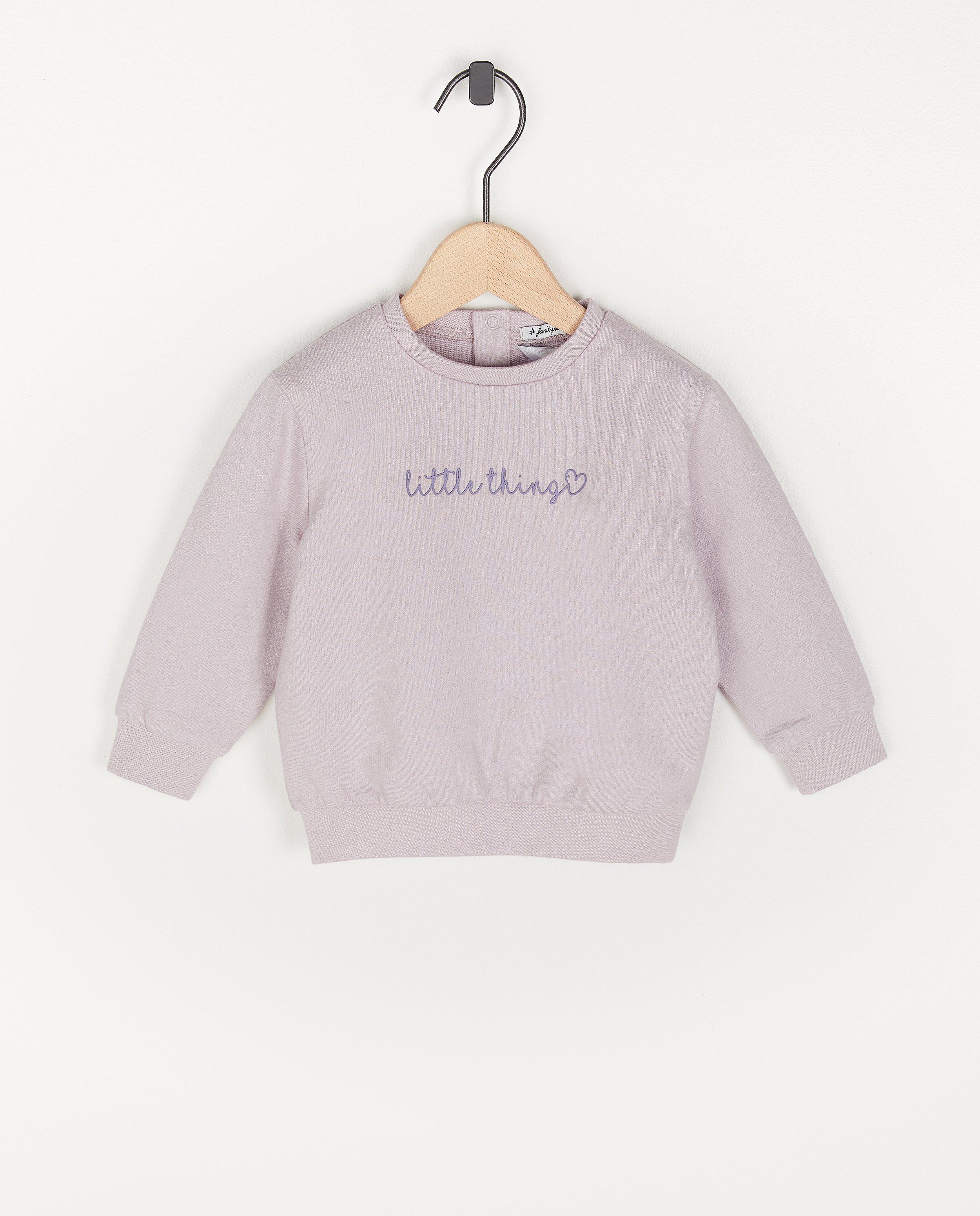 Sweat lilas avec une inscription pour bébés - #familystoriesjbc - Familystories