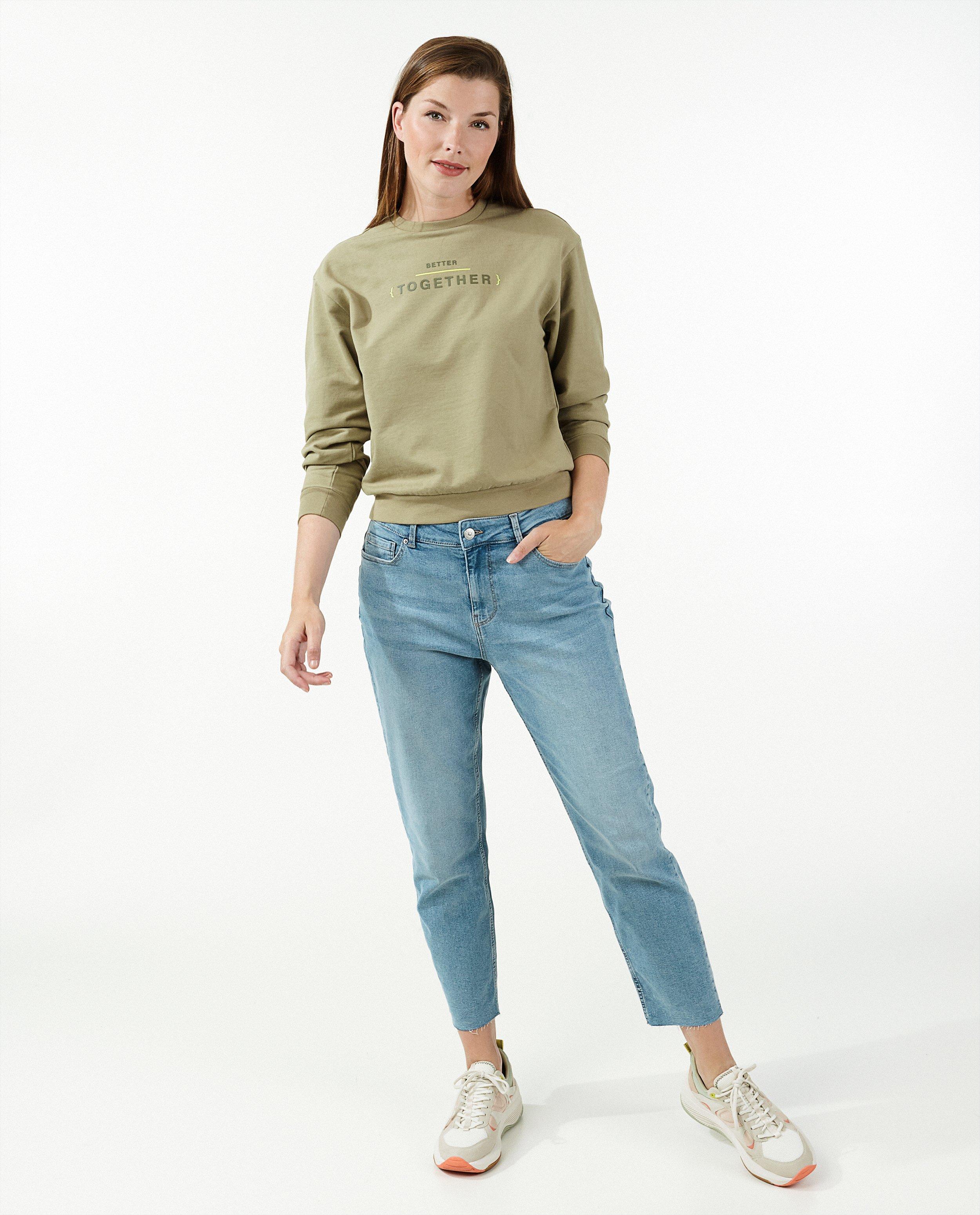 Groene sweater met opschrift - stretch - Familystories
