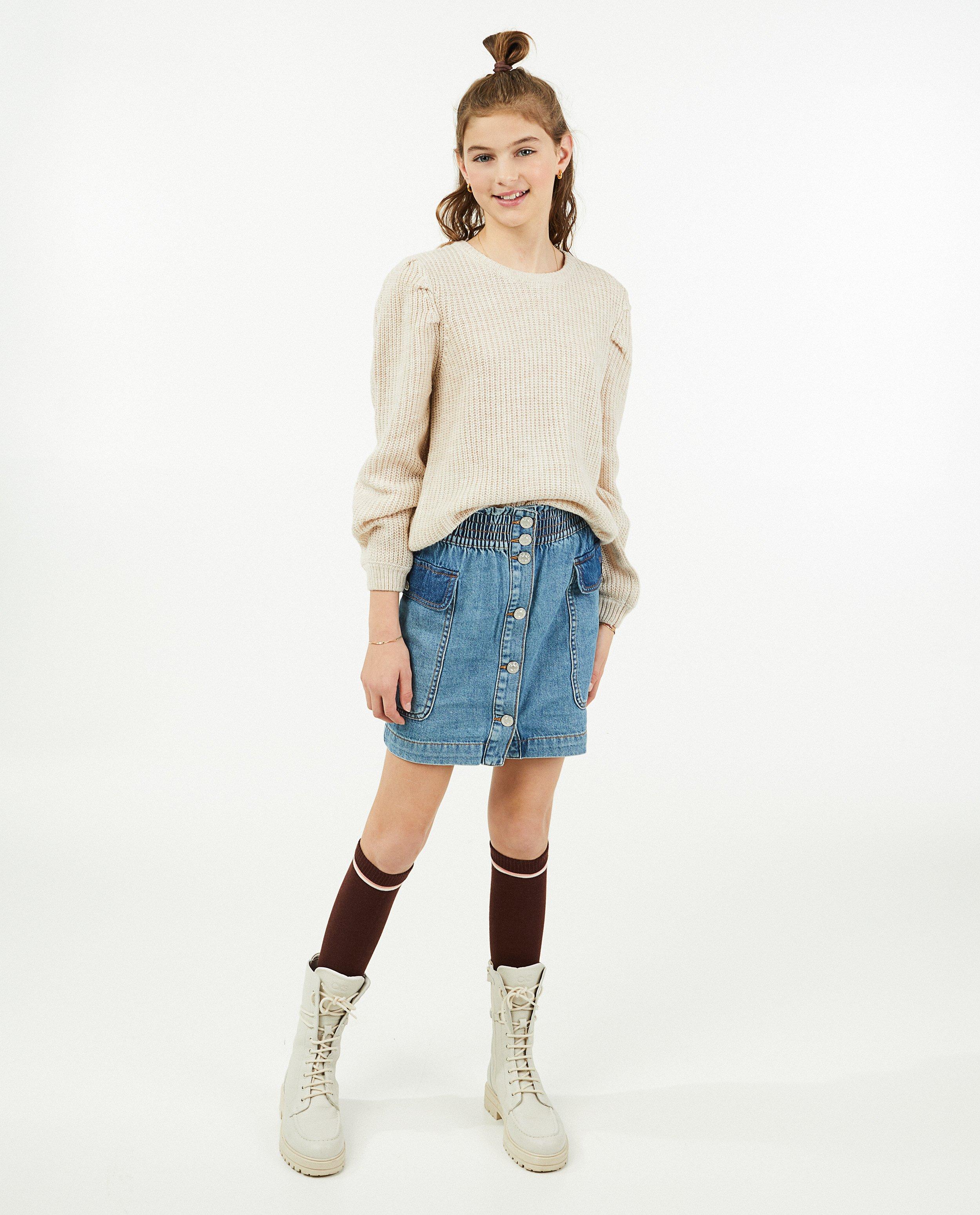 Blauwe rok van denim - met klepzakken - Fish & Chips