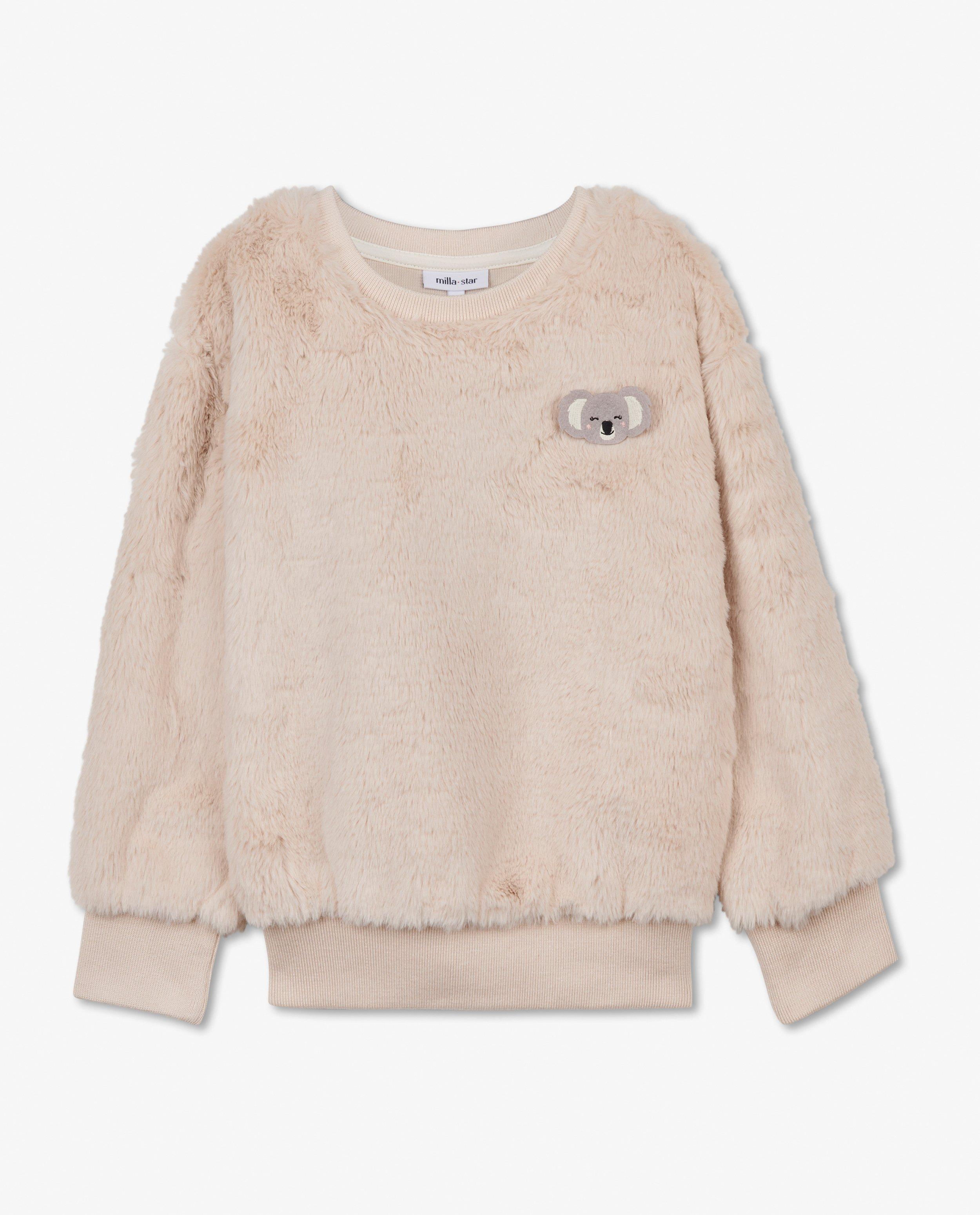 Sweaters - Beige fuzzy sweater met koala