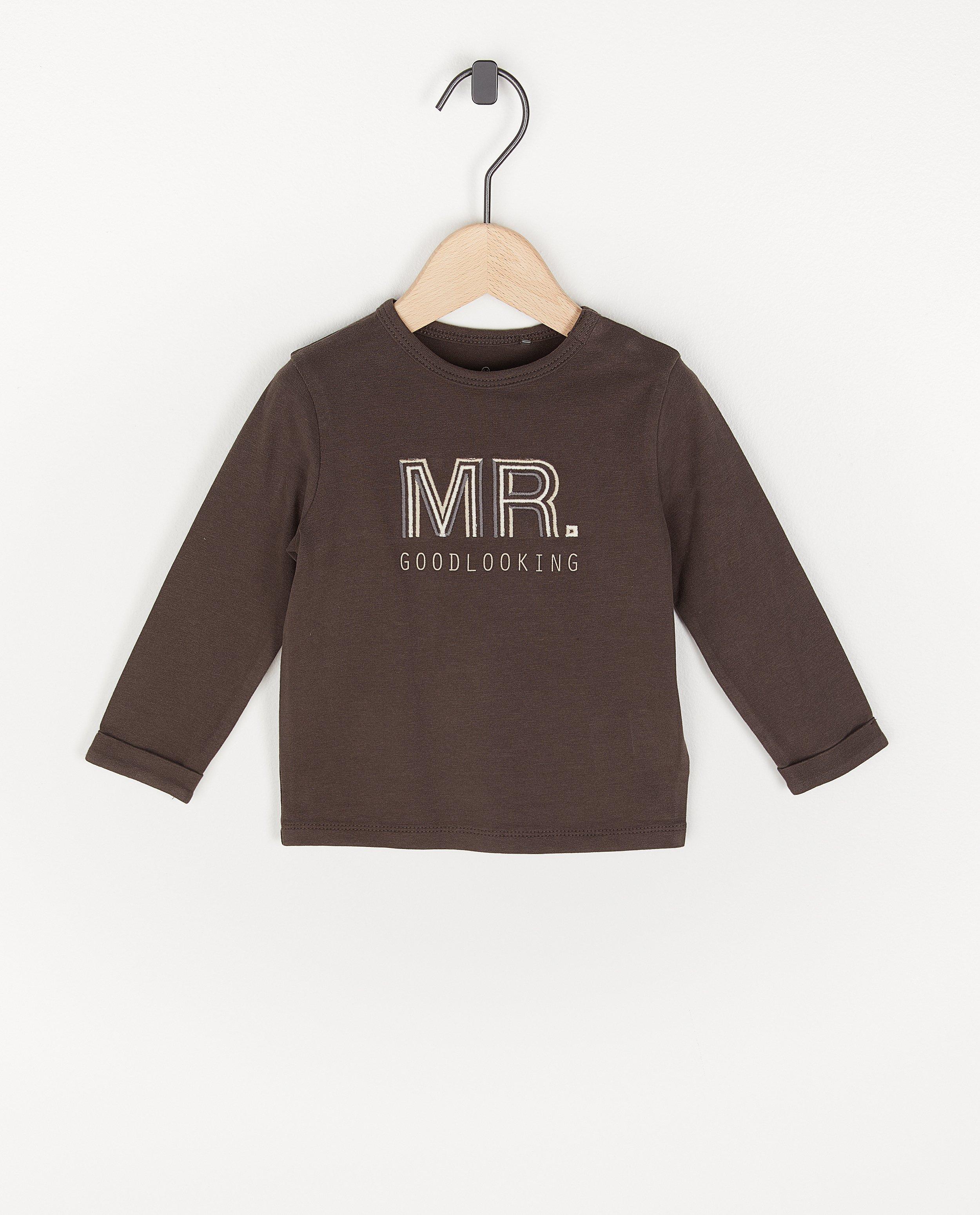 T-shirt à manches longues en coton bio avec une inscription - brun foncé - Cuddles and Smiles