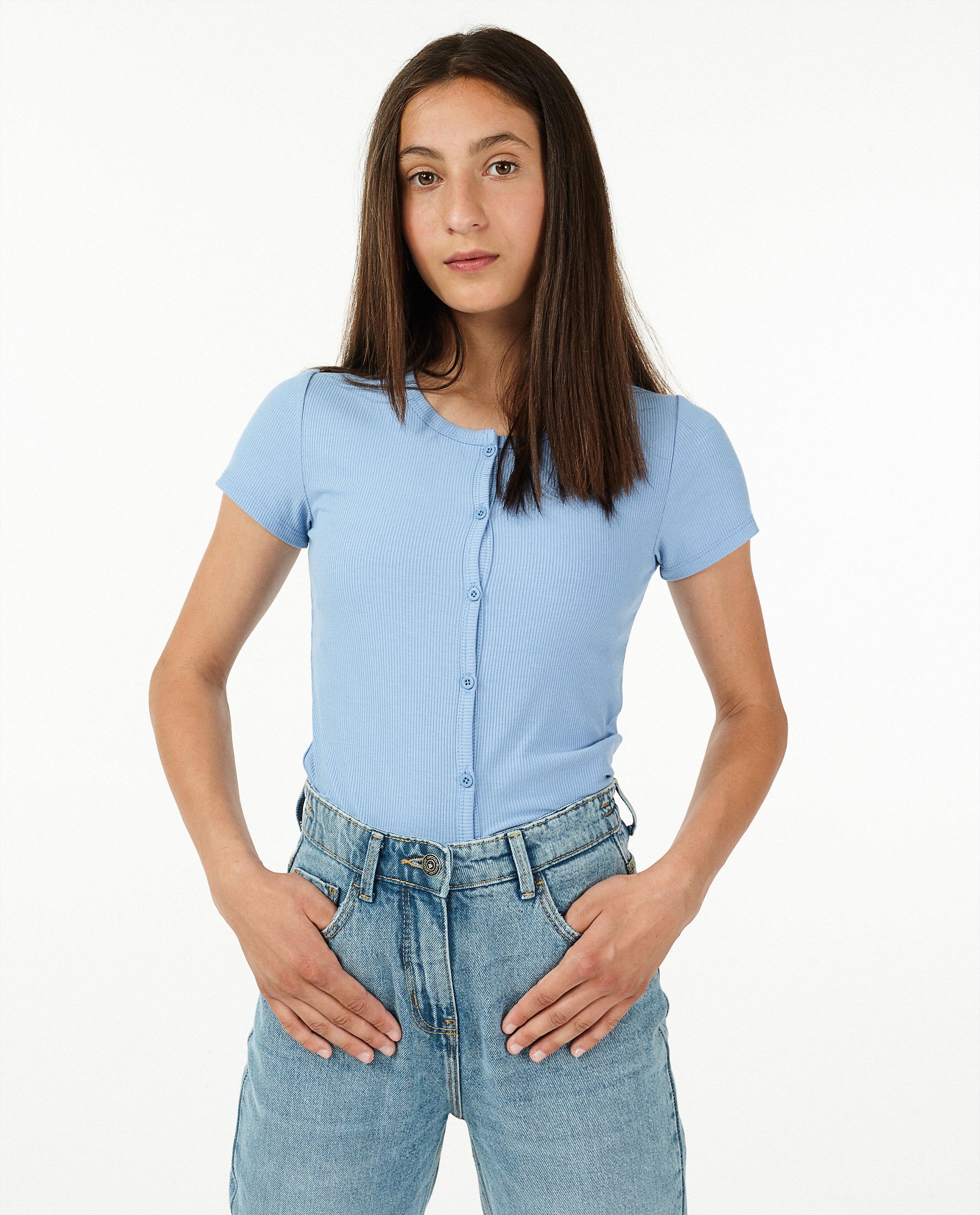 T-shirts - Blauw T-shirt van ribstof