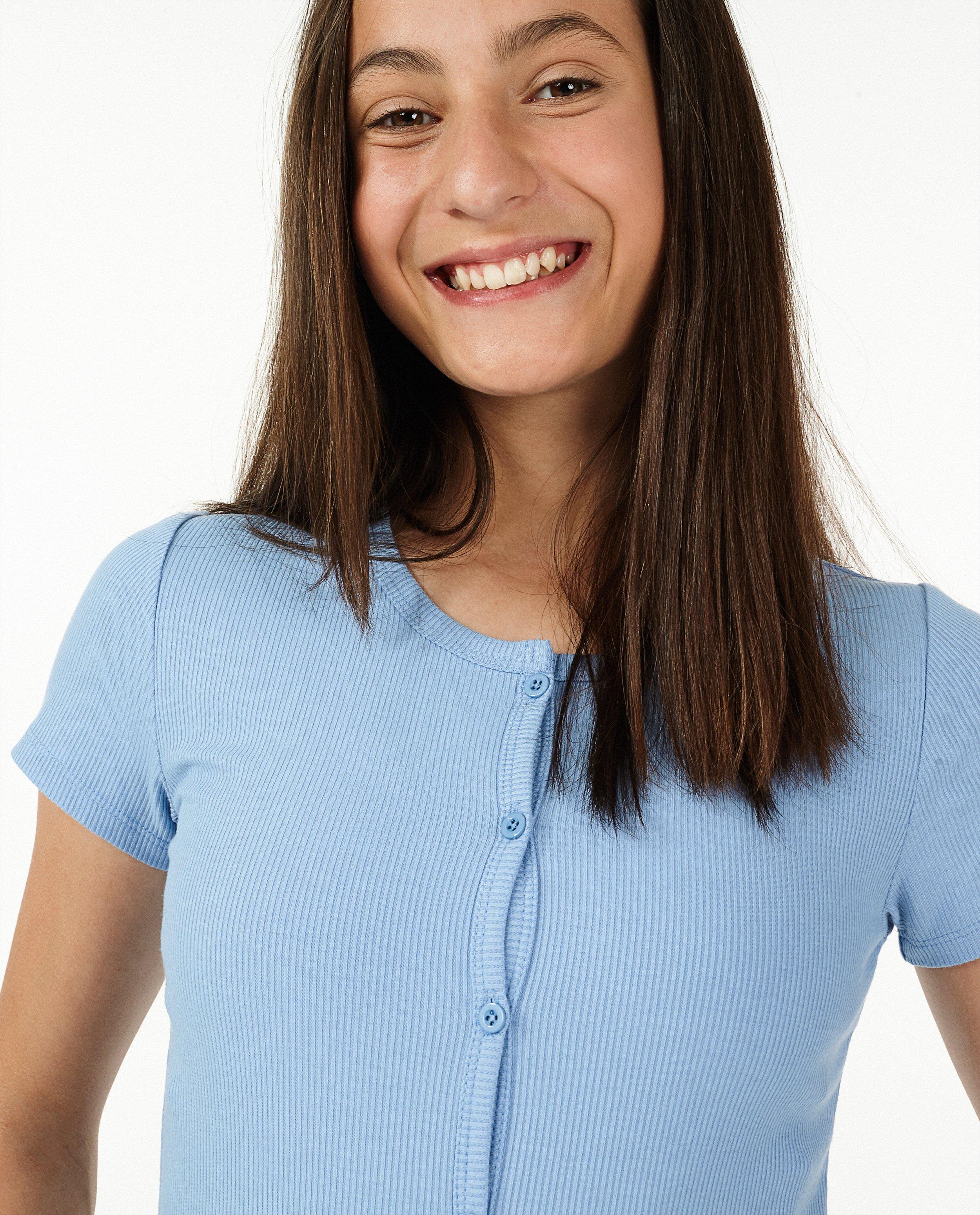 T-shirts - Blauw T-shirt van ribstof