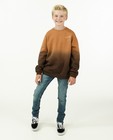 Bruine sweater met color block - en opschrift - Fish & Chips