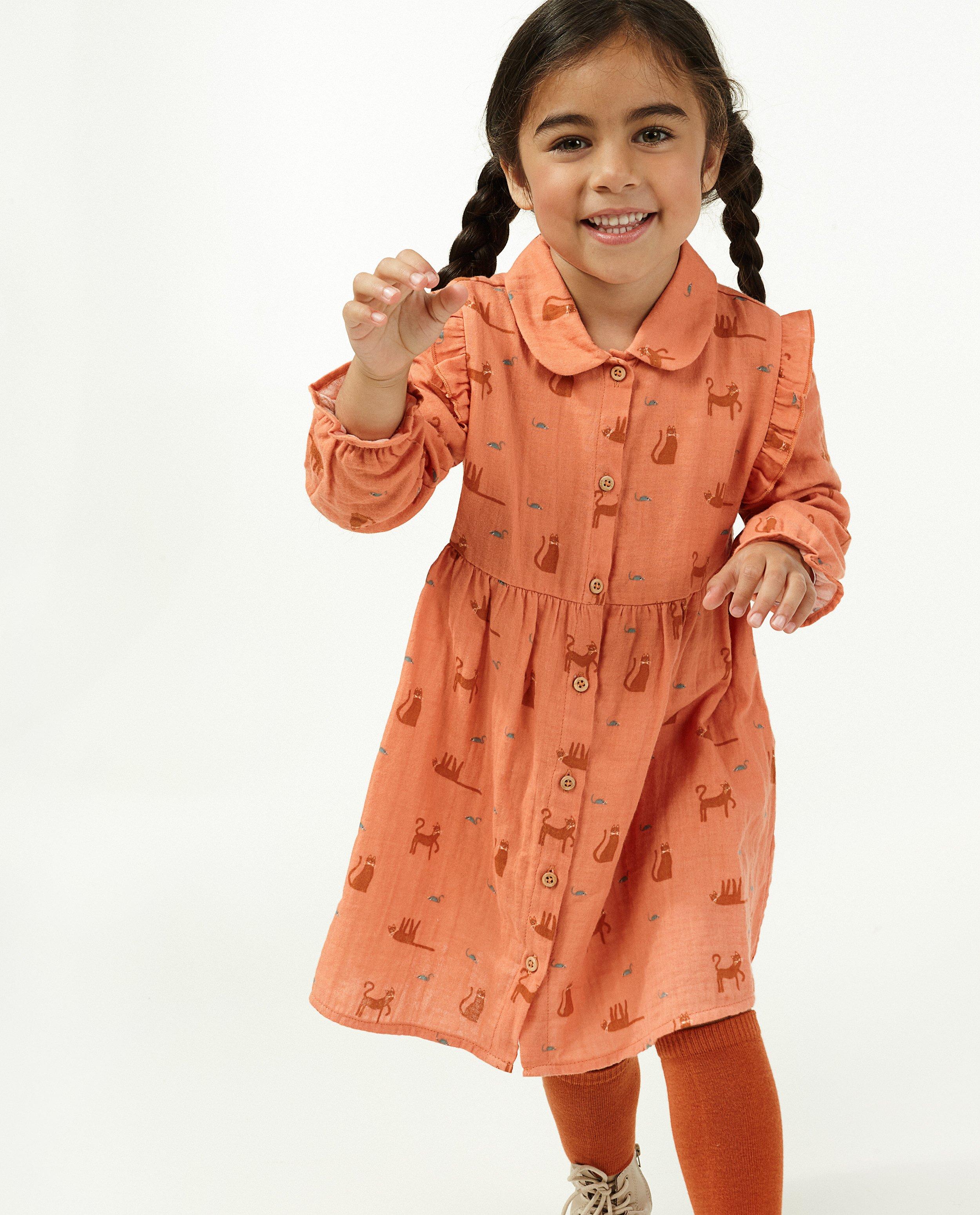 Kleedjes - Oranjeroze jurk met print Maya