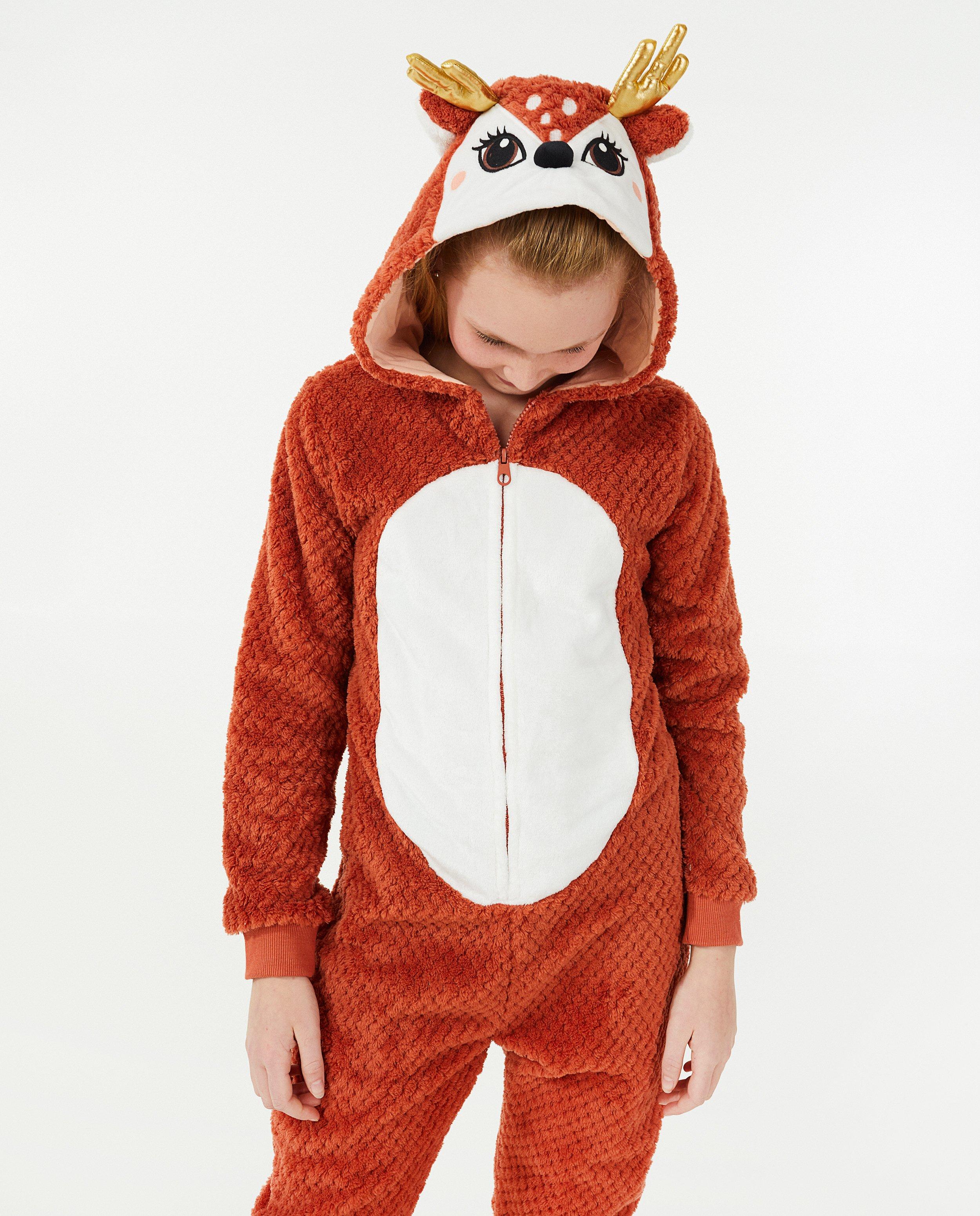Nachtkleding - Bruine onesie, 7-14 jaar