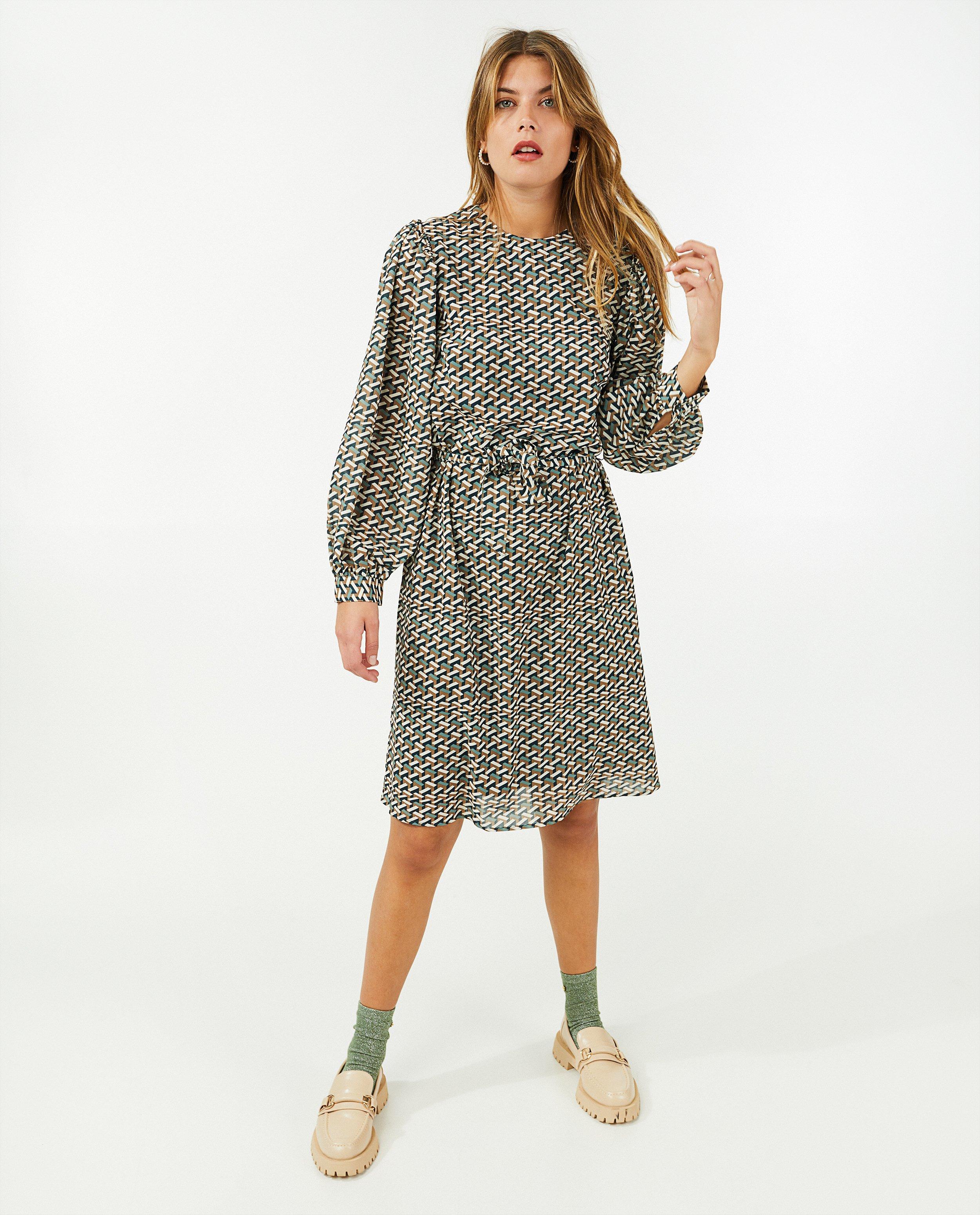 Kleedjes - Groene jurk met print Sora