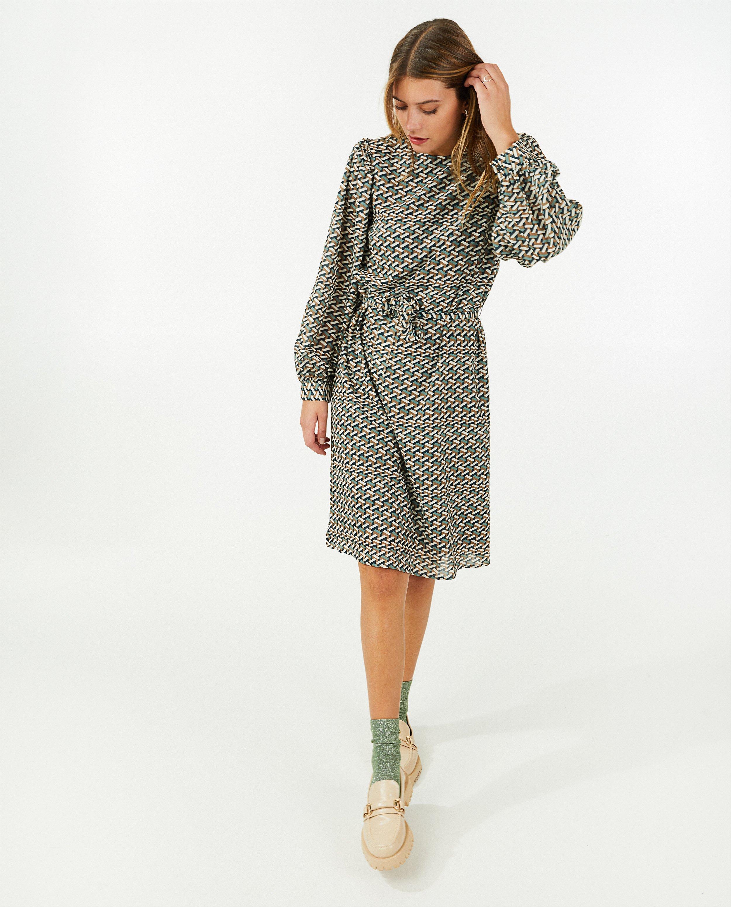 Kleedjes - Groene jurk met print Sora