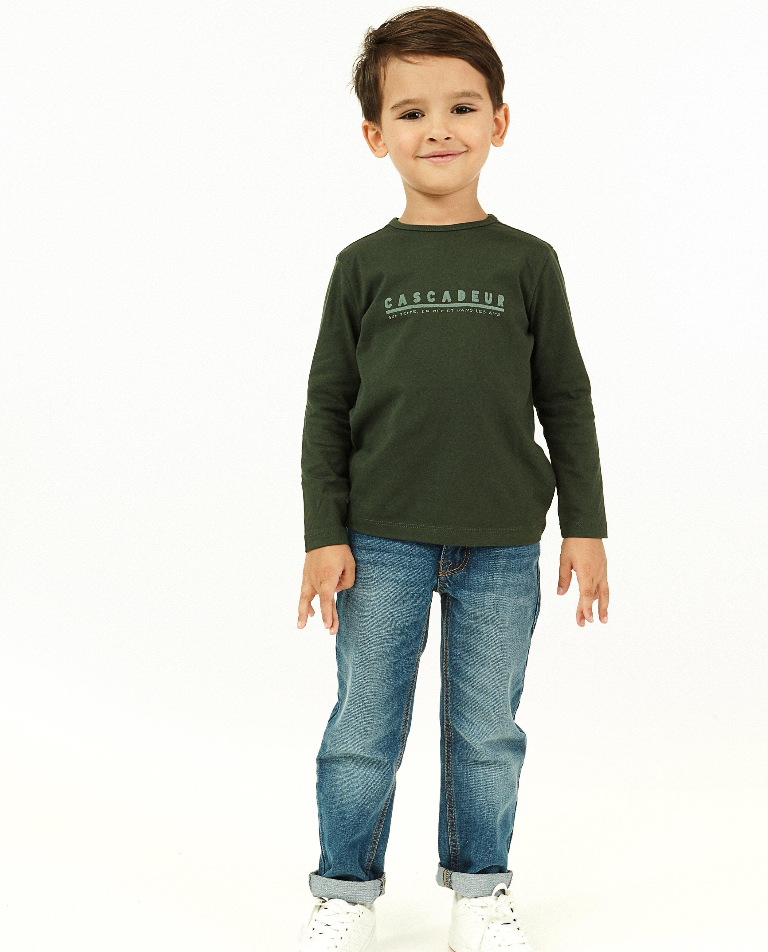 T-shirt vert à manches longues avec inscription FR - avec du stretch - Kidz Nation
