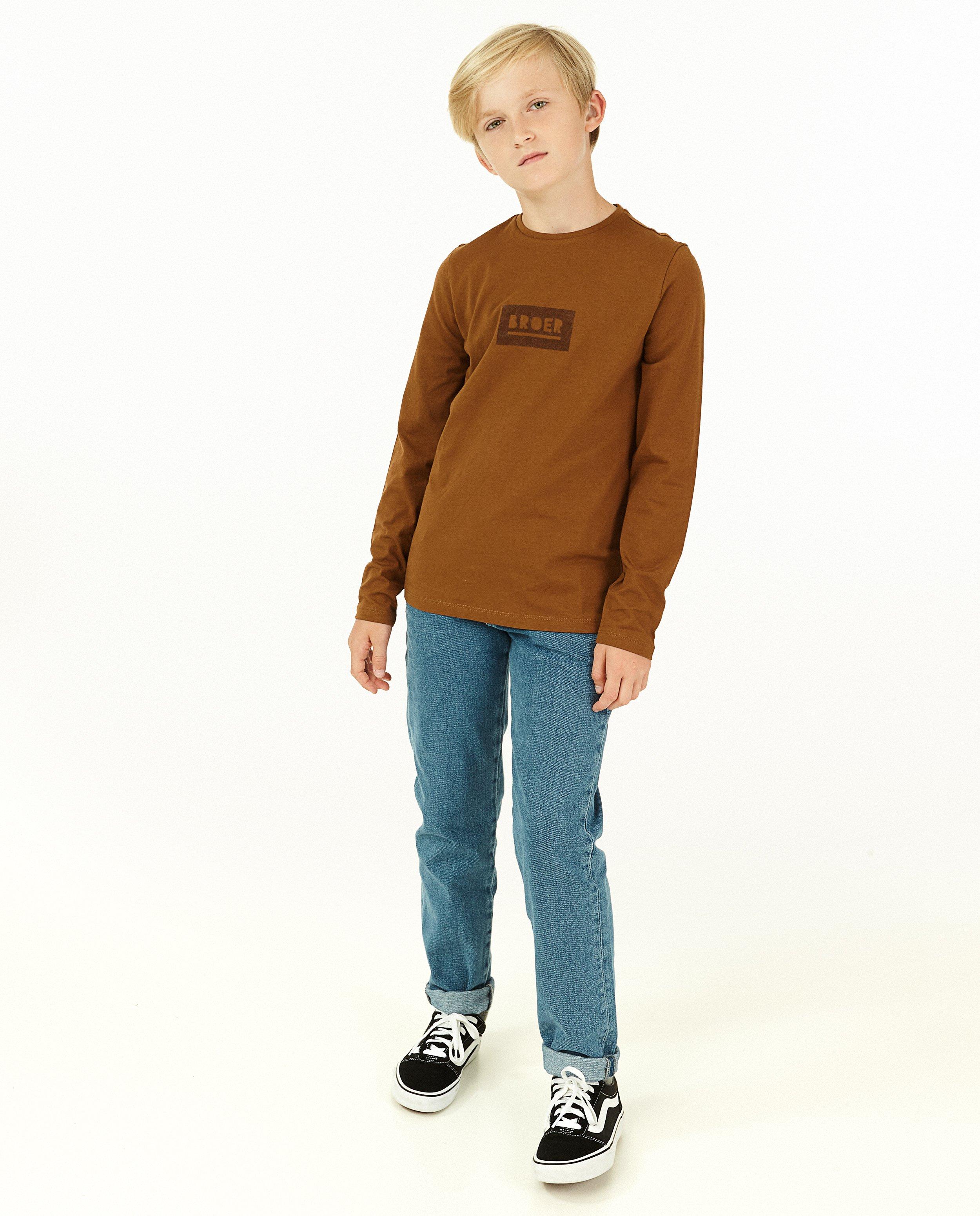 Bruine longsleeve met NL opschrift - stretch - Fish & Chips