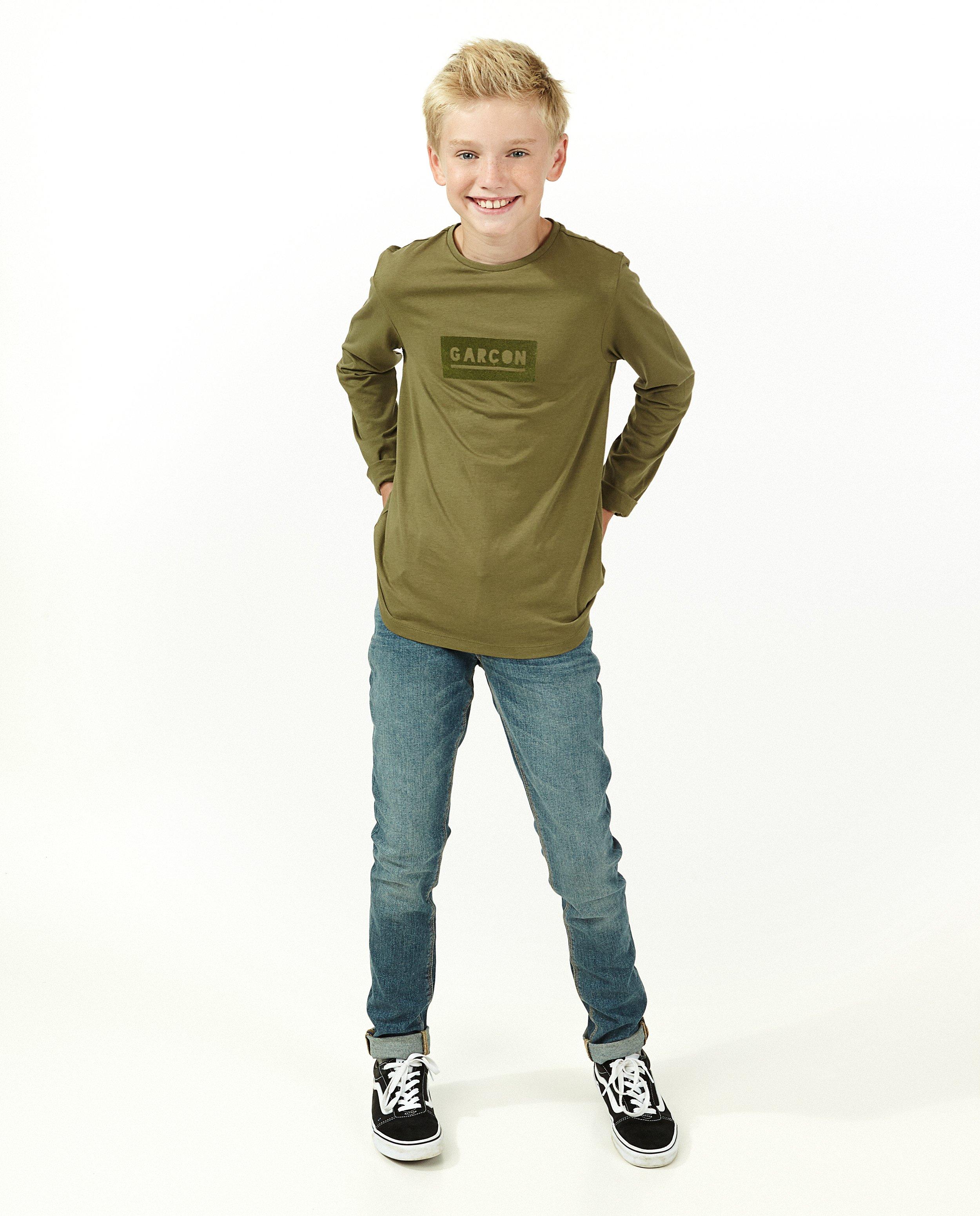 Kaki longsleeve met FR opschrift - stretch - Fish & Chips