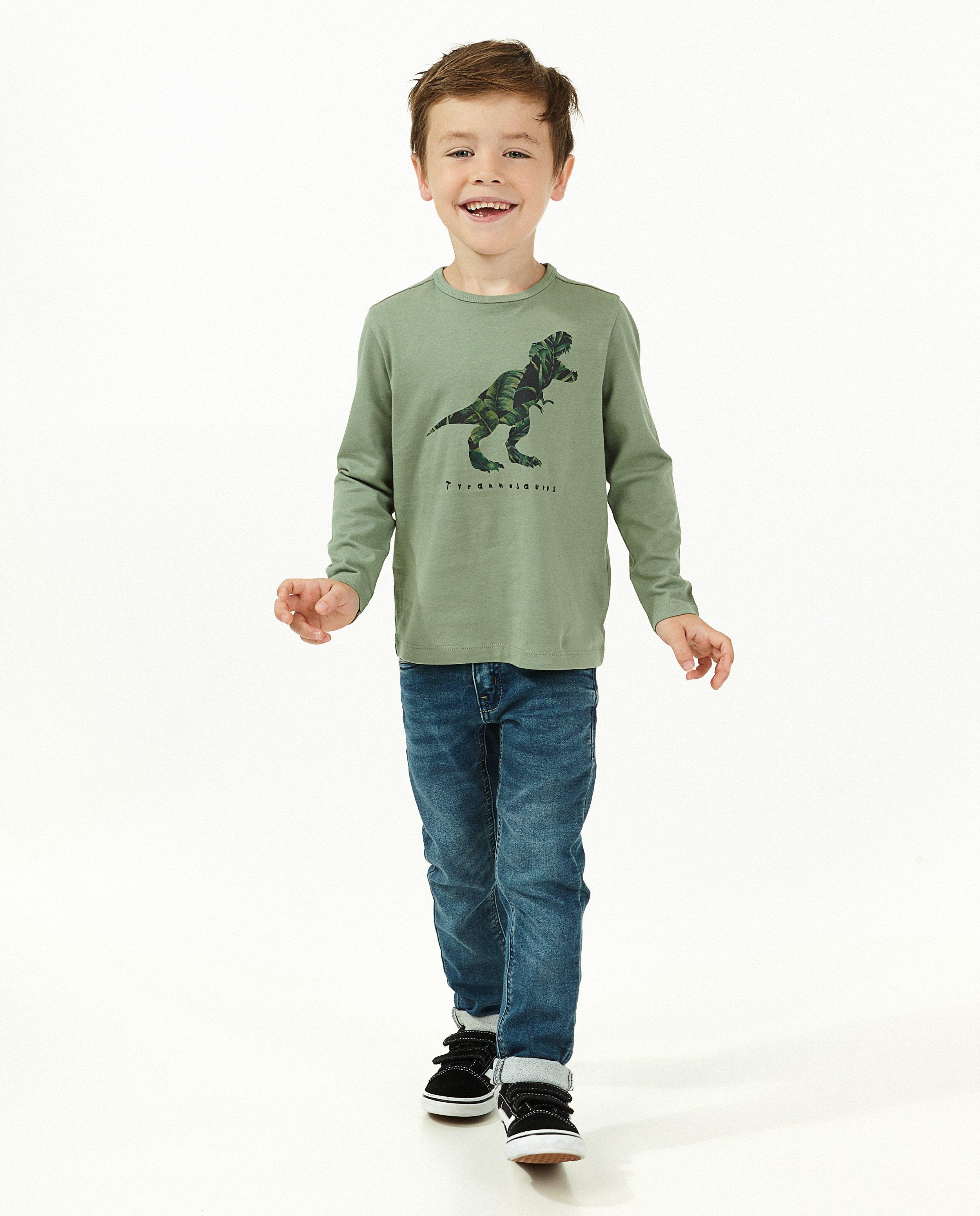T-shirt vert à manches longues, imprimé de dino - avec du stretch - Kidz Nation