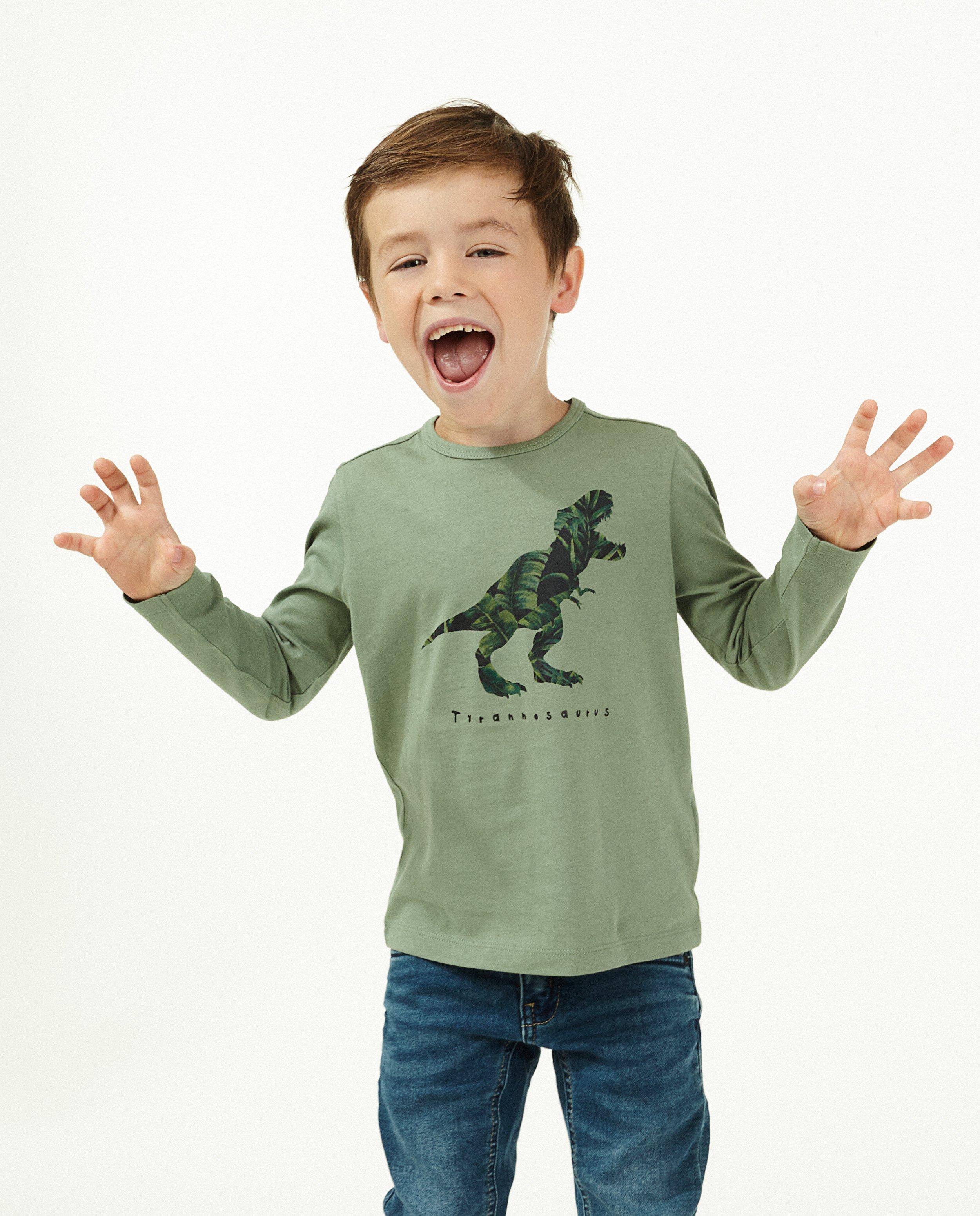 T-shirts - T-shirt vert à manches longues, imprimé de dino