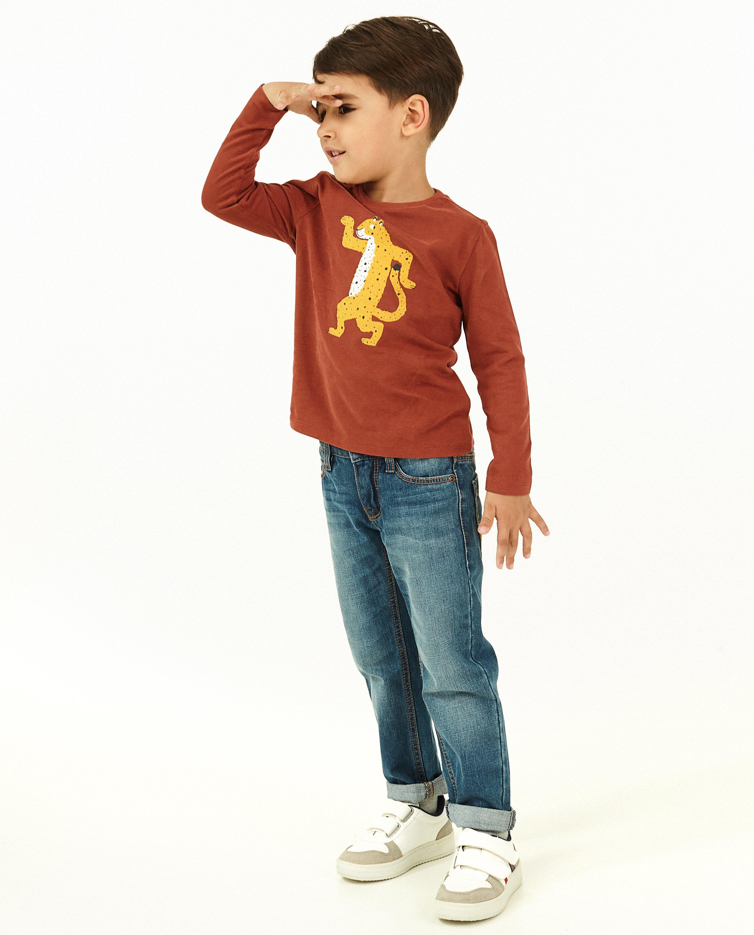 T-shirt à manches longues rouge foncé avec imprimé - imprimé animal - Kidz Nation