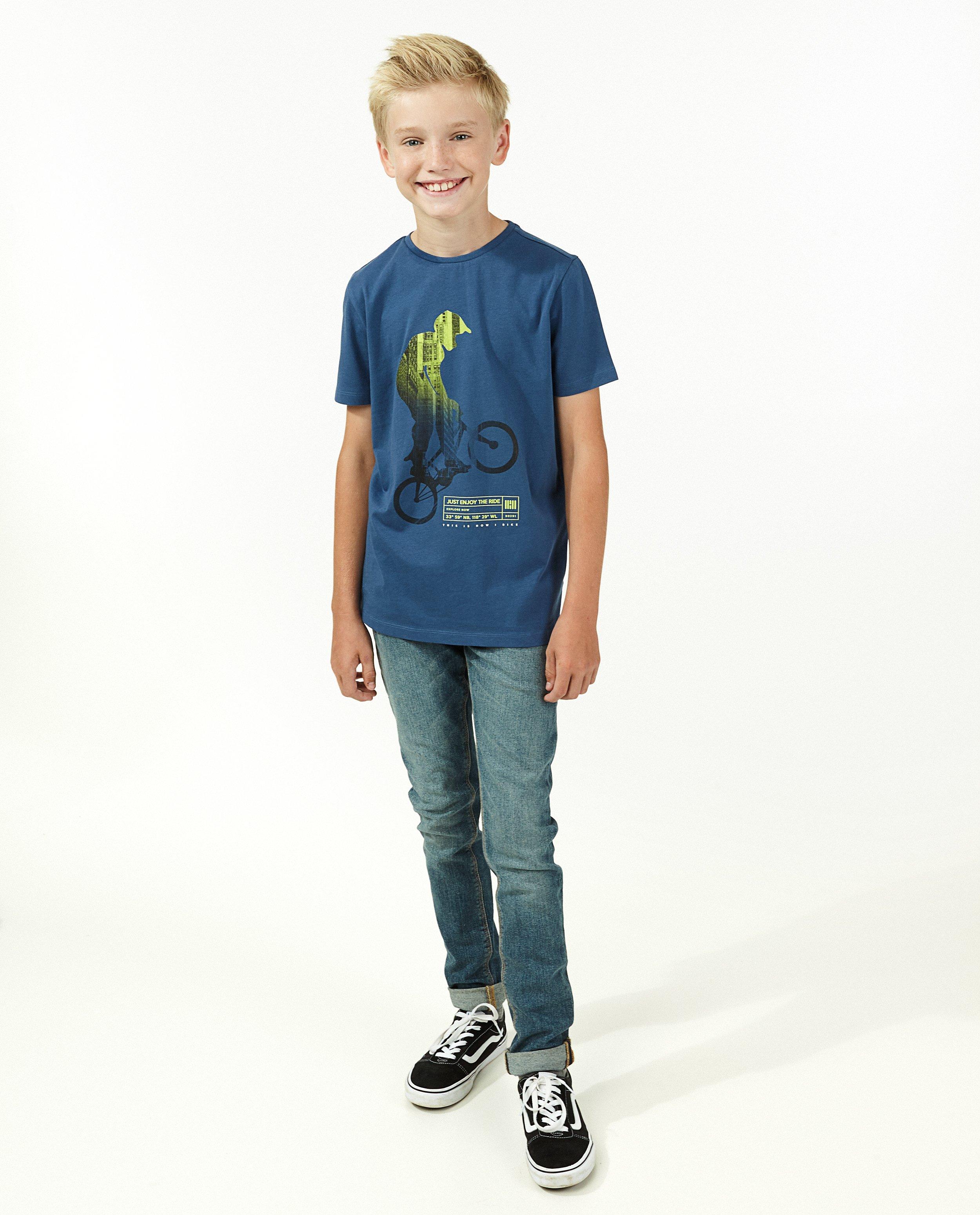 Blauw T-shirt met print - stretch - Fish & Chips