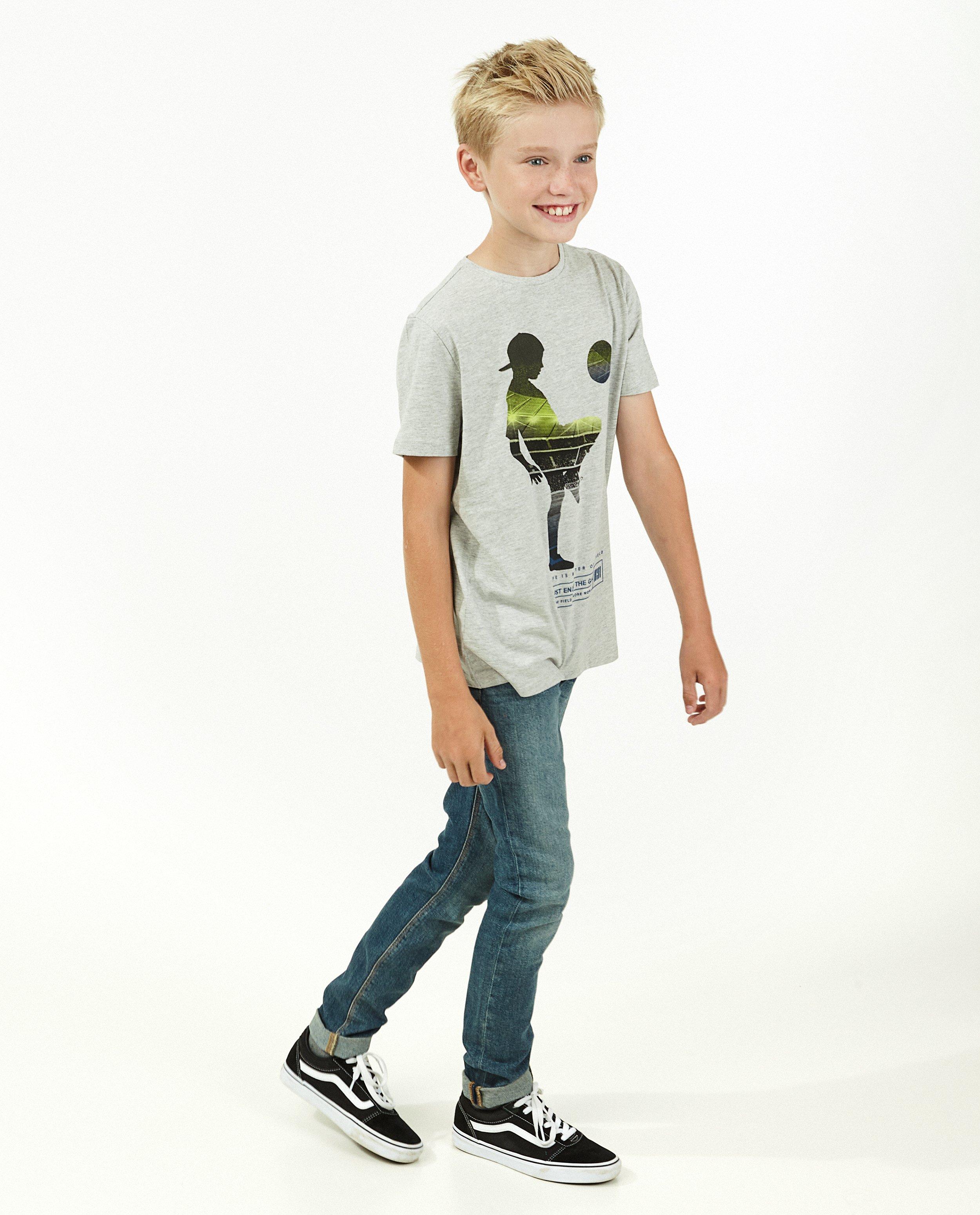 Lichtgrijs T-shirt met print - stretch - Fish & Chips