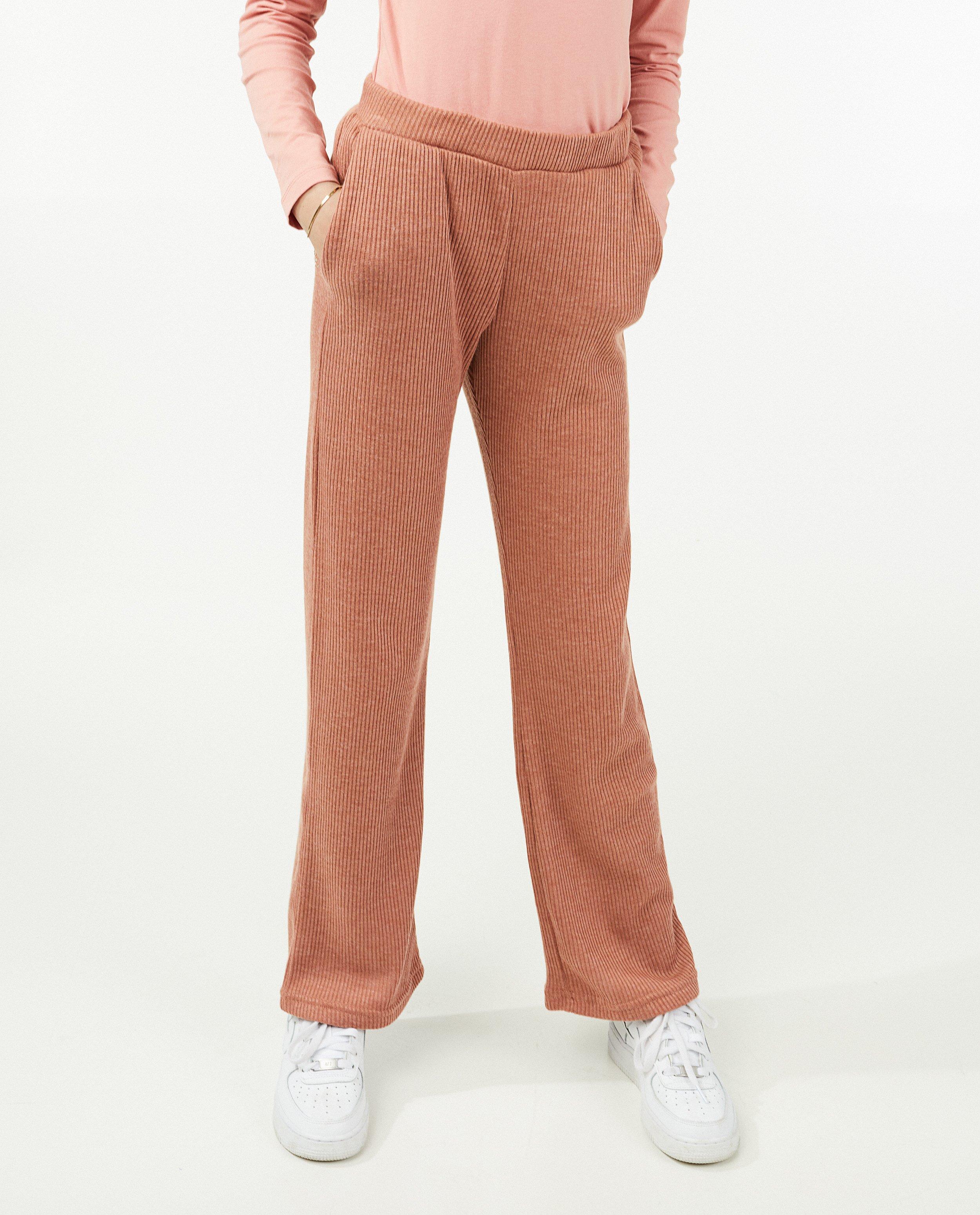 Broeken - Donkerroze broek met rib Pieces