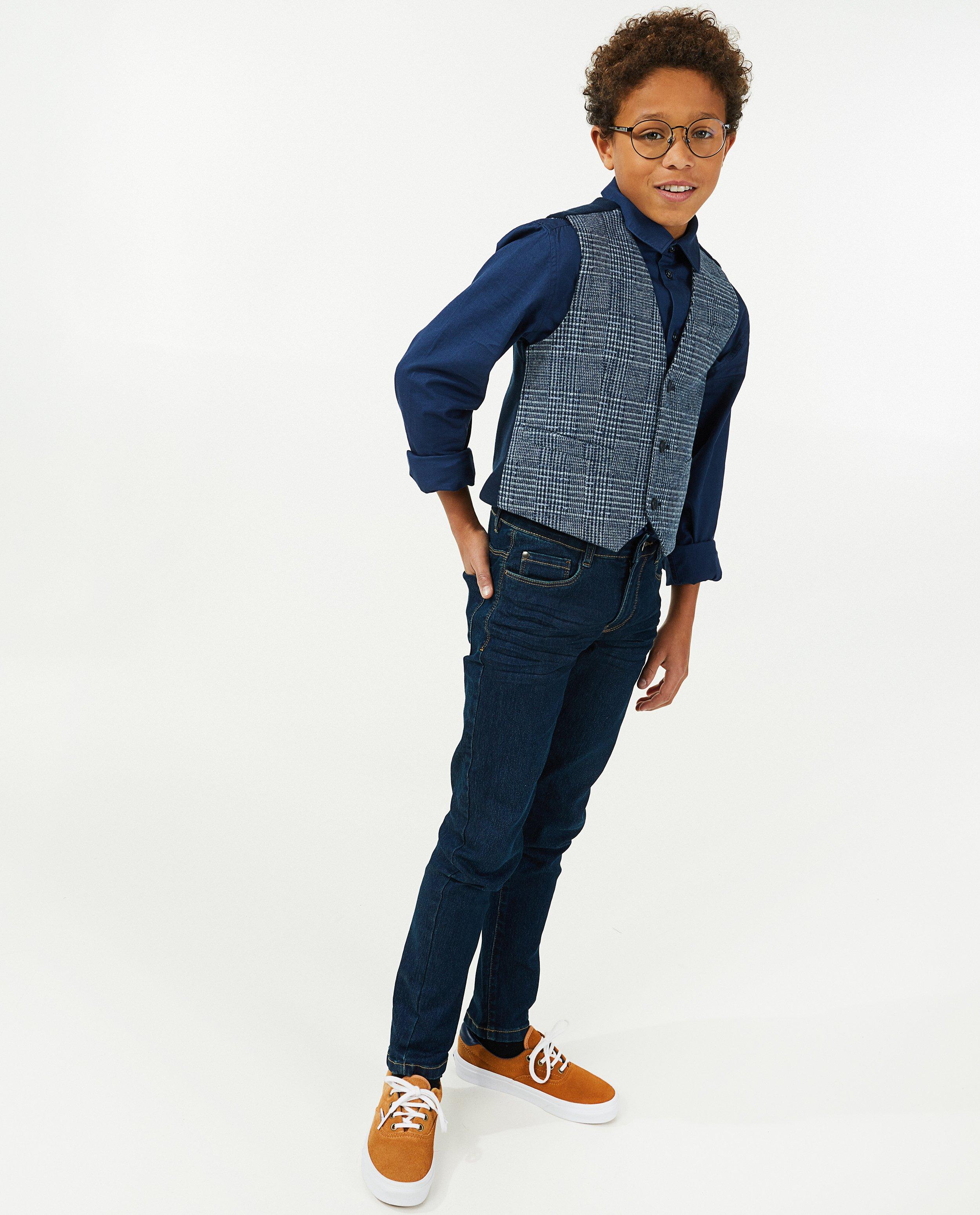 Blauwe gilet met ruiten, 7-14 jaar - null - Fish & Chips