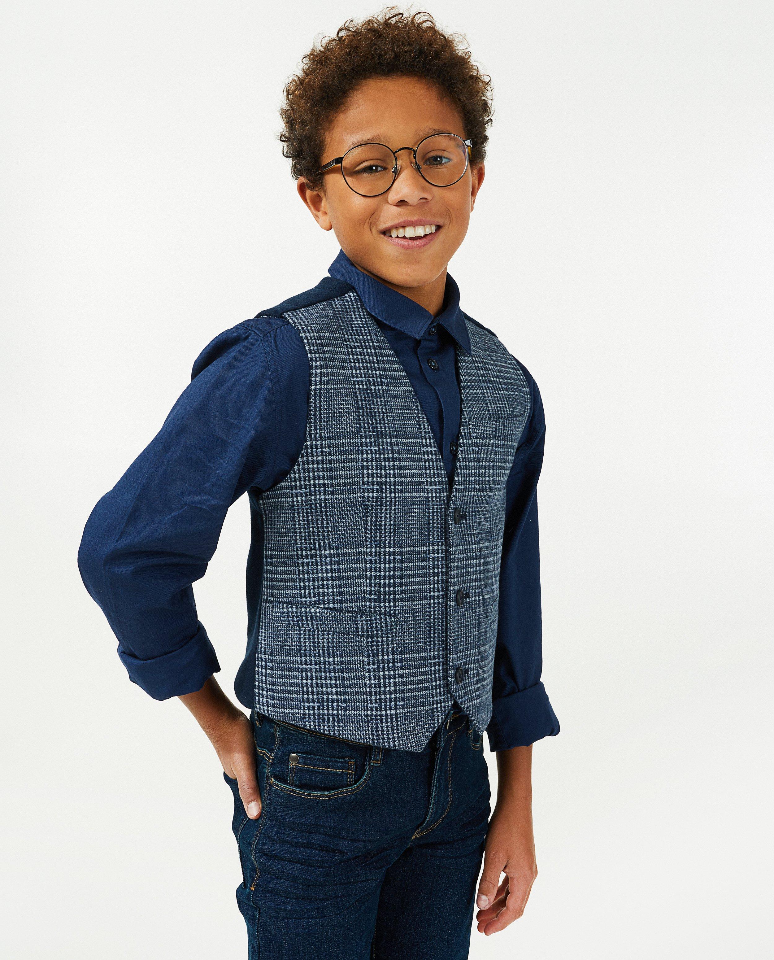 Cardigan - Blauwe gilet met ruiten, 7-14 jaar