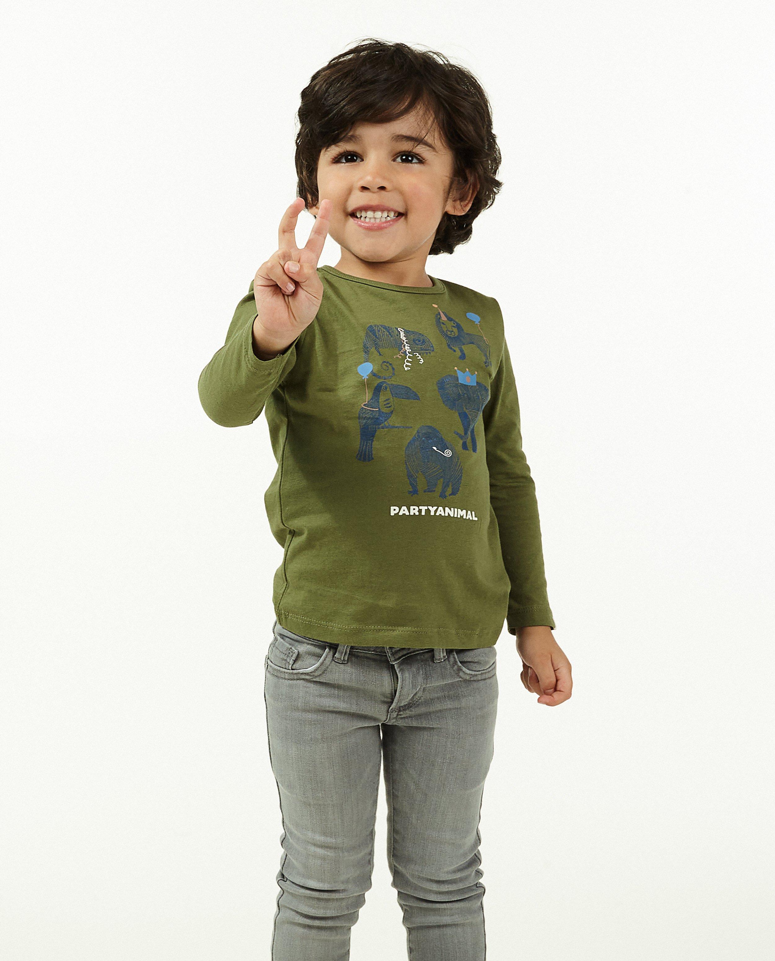 T-shirts - Kakigroene longsleeve met print