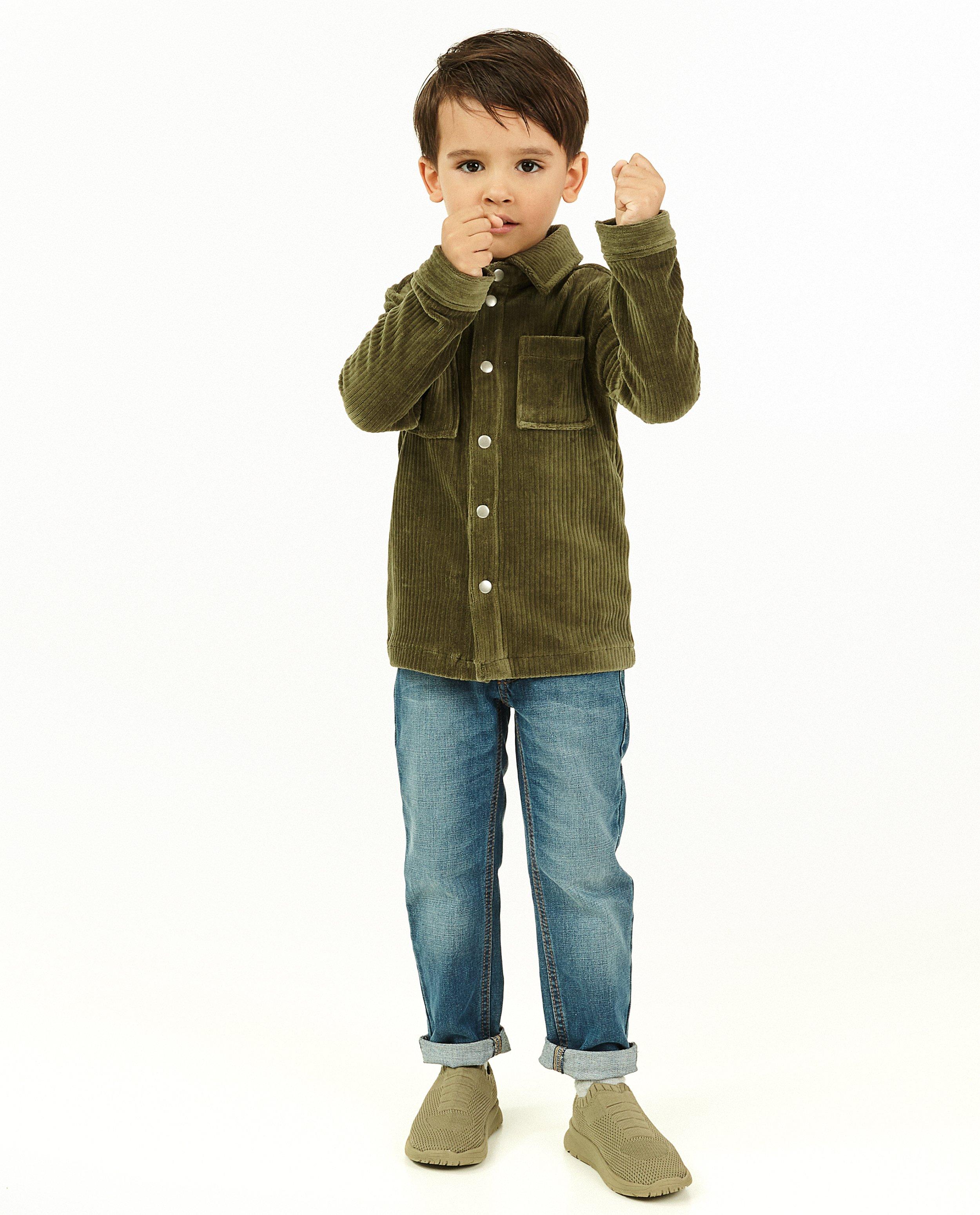 Chemise en velours côtelé vert foncé - avec boutons-pressions - Kidz Nation