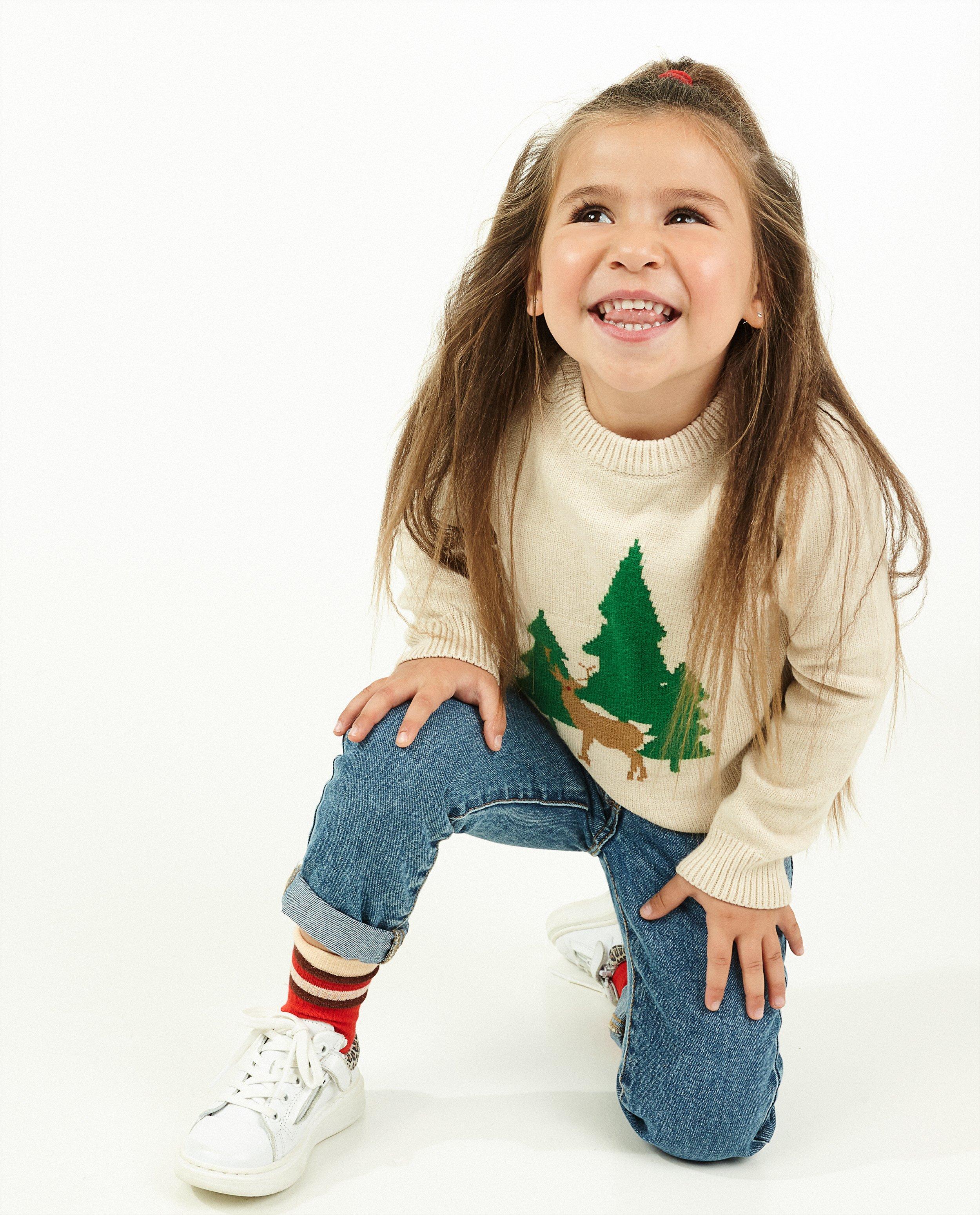 Truien - Beige unisex kersttrui, 2-7 jaar