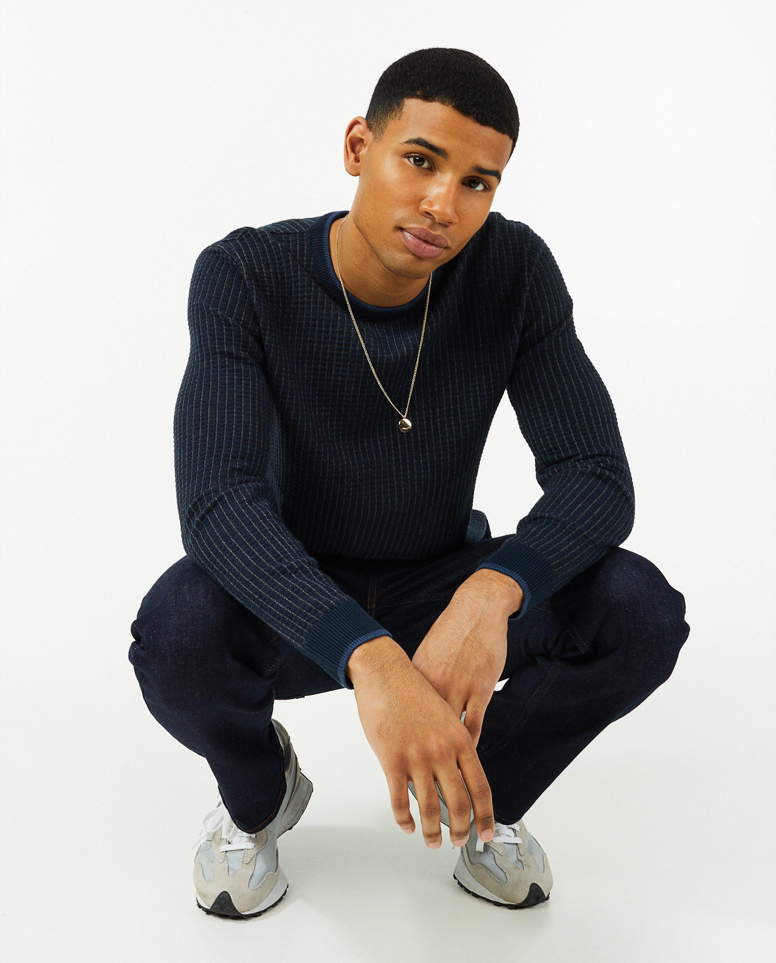 Pulls - Pull bleu avec relief, hommes