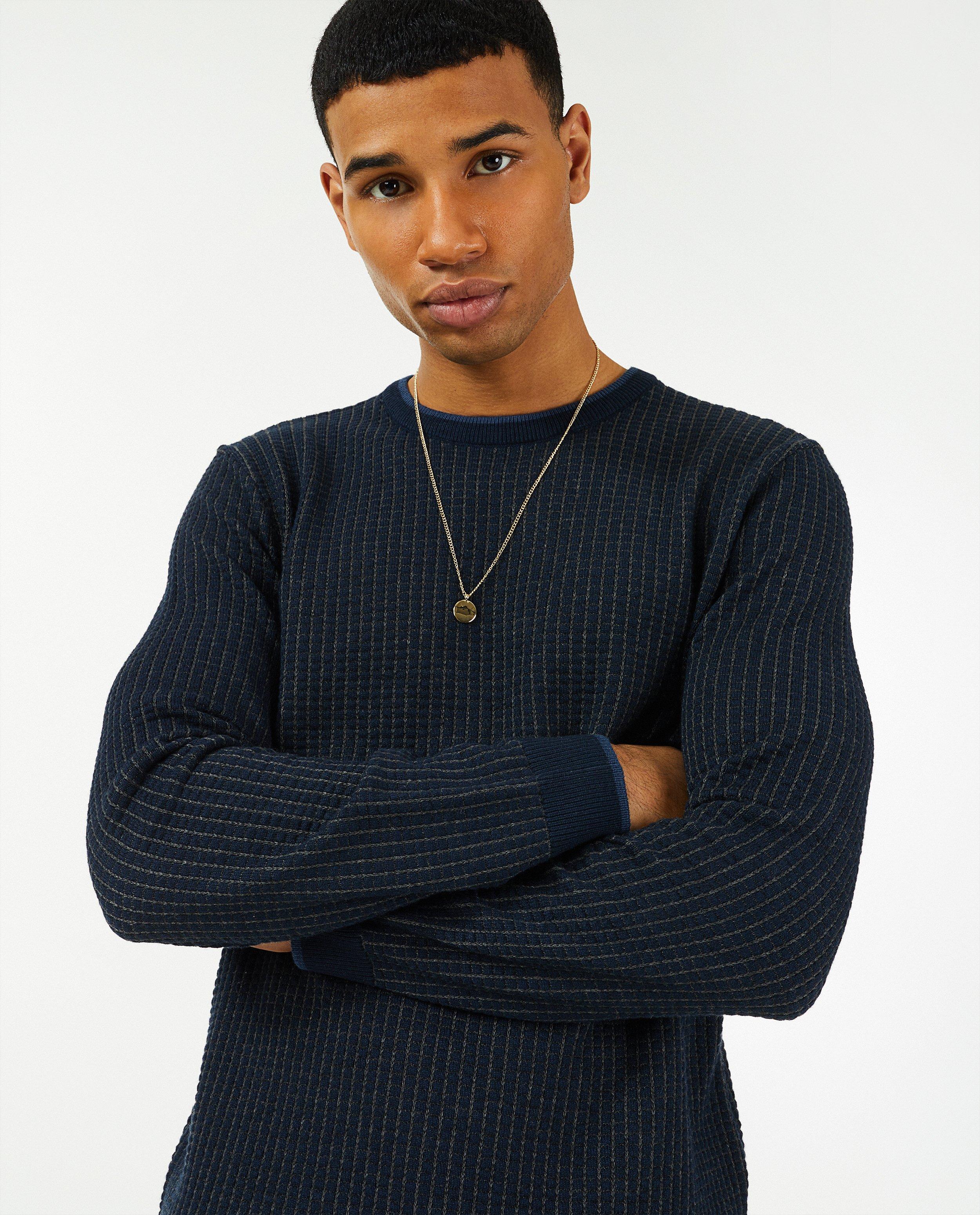 Pulls - Pull bleu avec relief, hommes