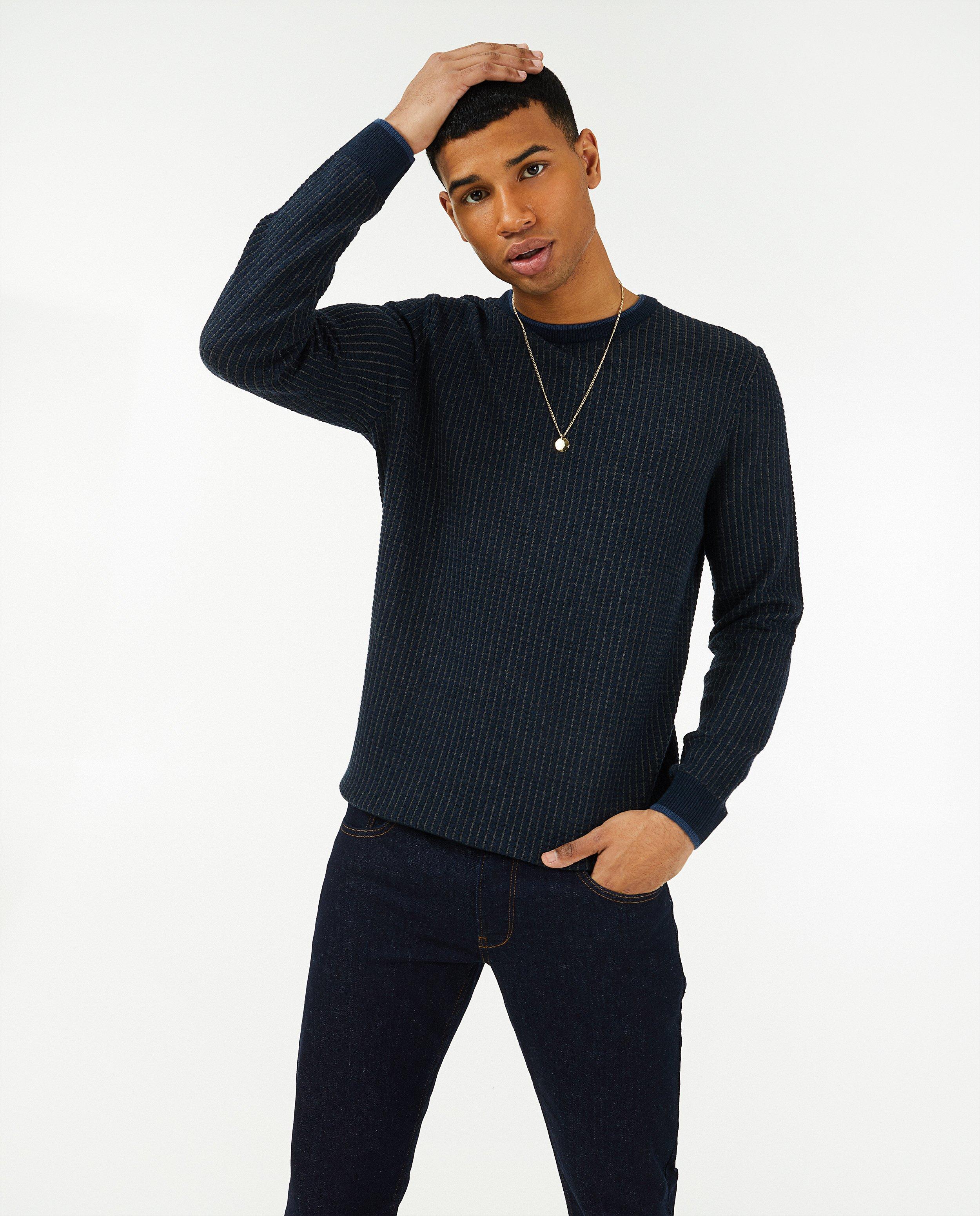 Pulls - Pull bleu avec relief, hommes
