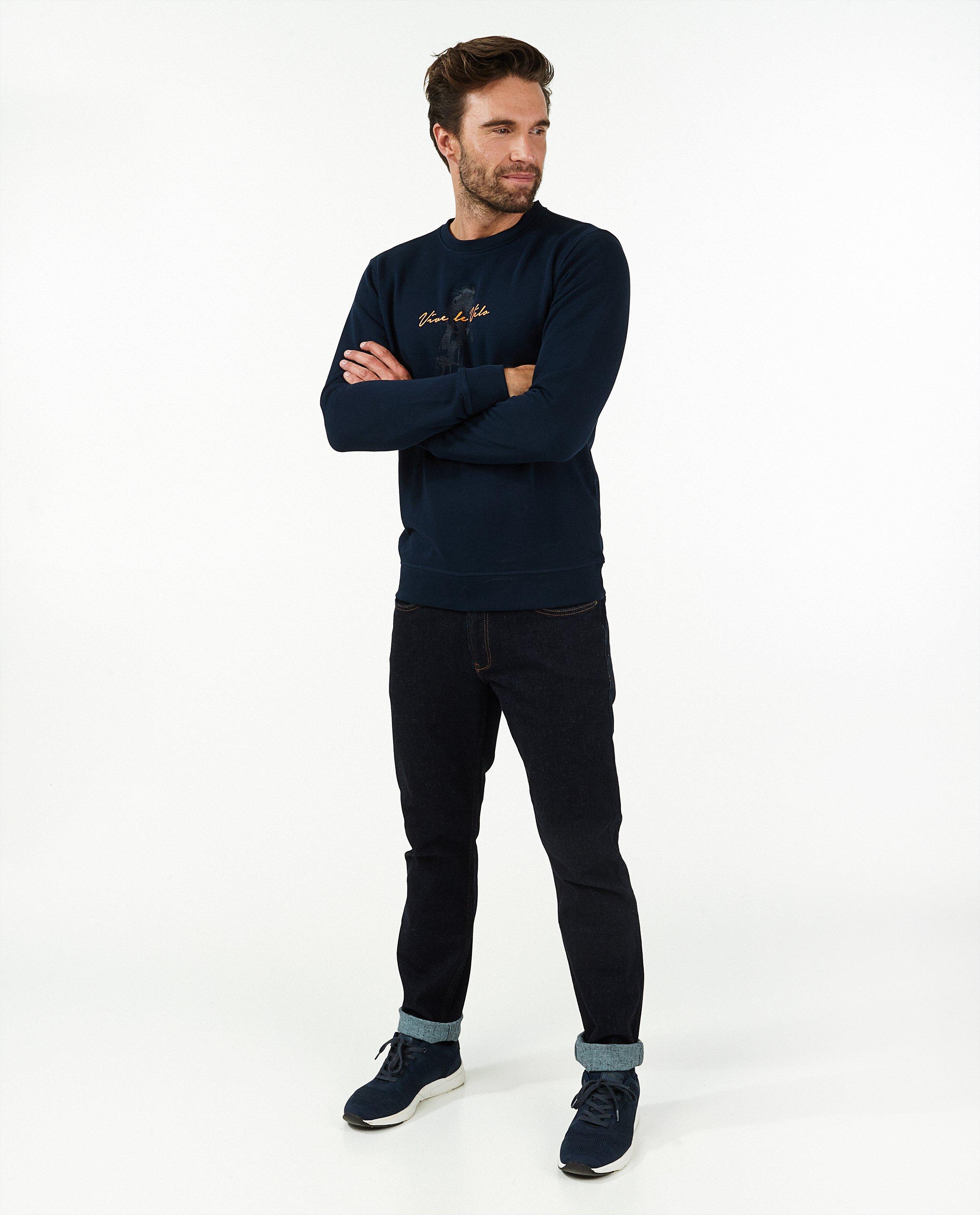 Donkerblauwe sweater met print Vive le vélo - stretch - Vive le vélo