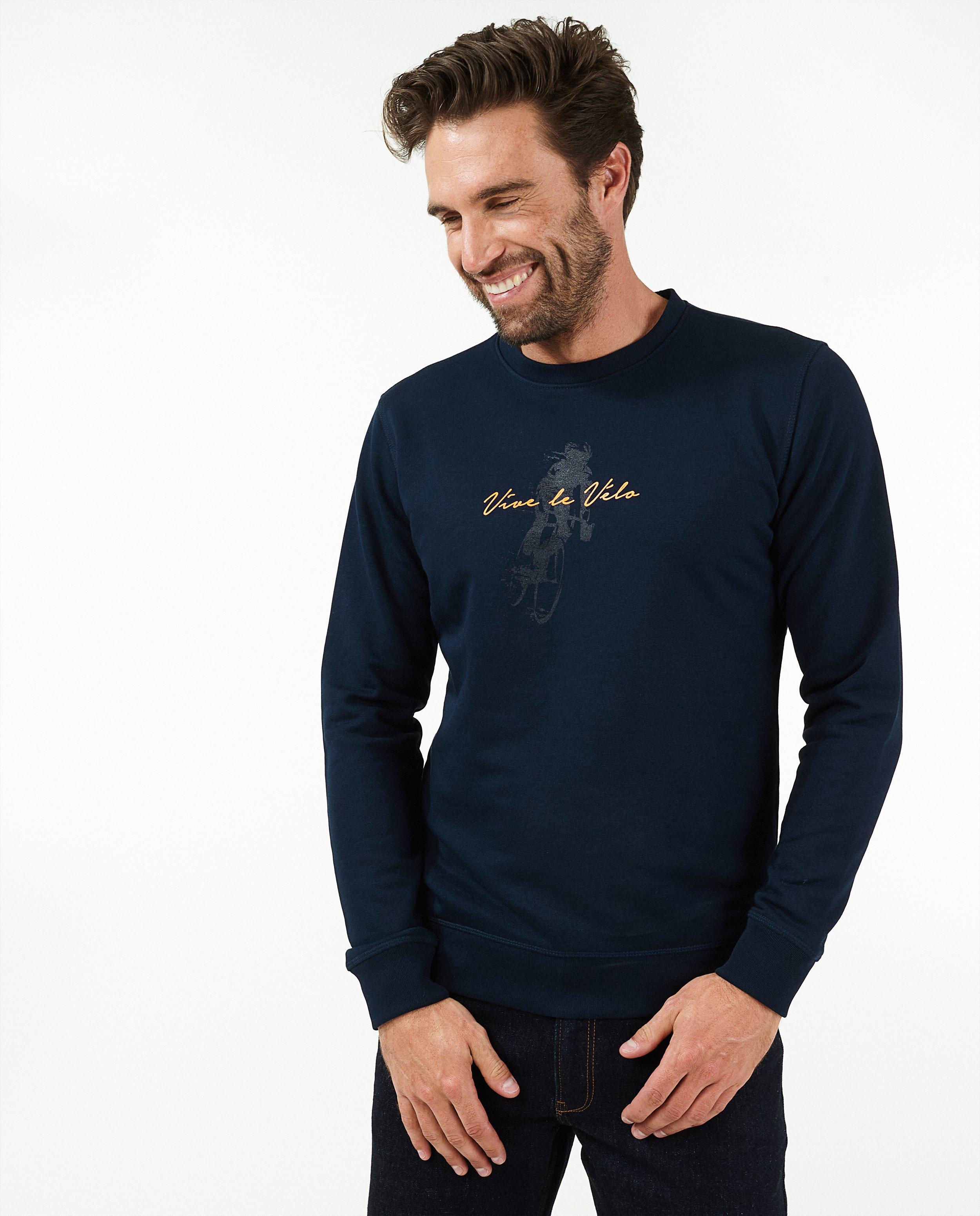 Sweaters - Donkerblauwe sweater met print Vive le vélo