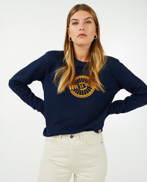 Sweaters - Donkerblauwe sweater met print Vive le vélo