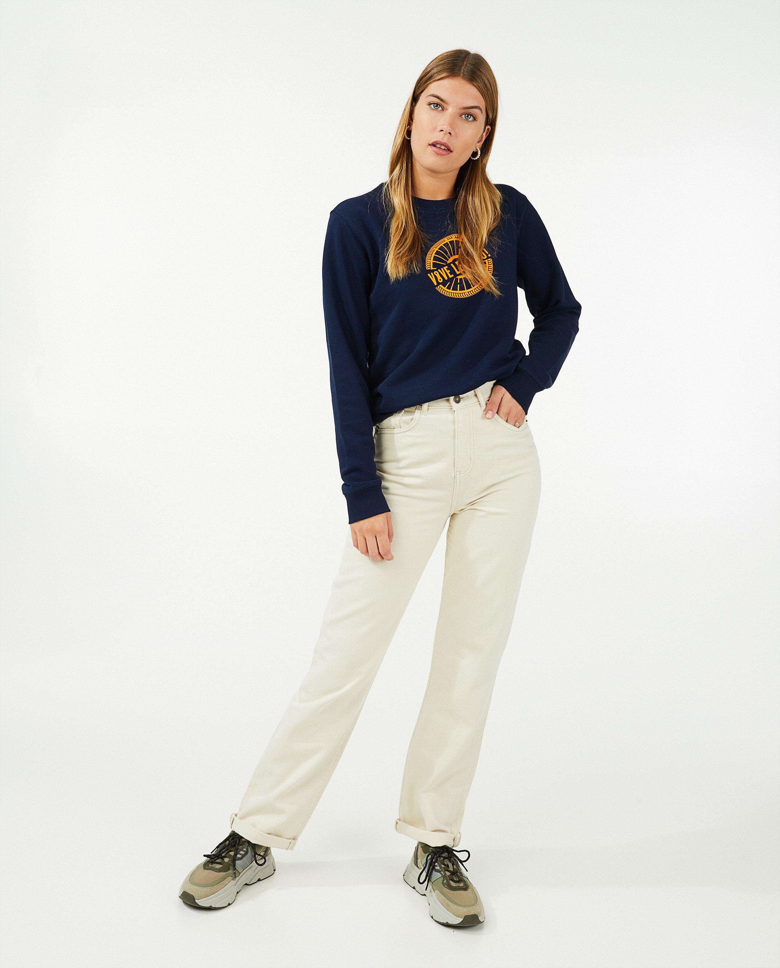Sweaters - Donkerblauwe sweater met print Vive le vélo