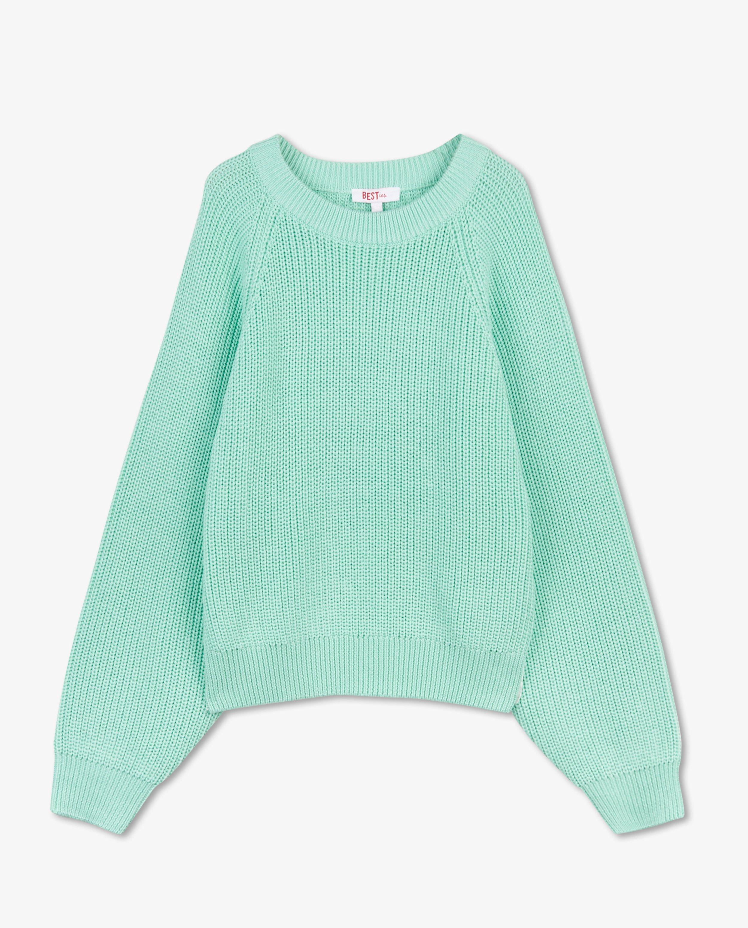Truien - Mintgroene trui met rib