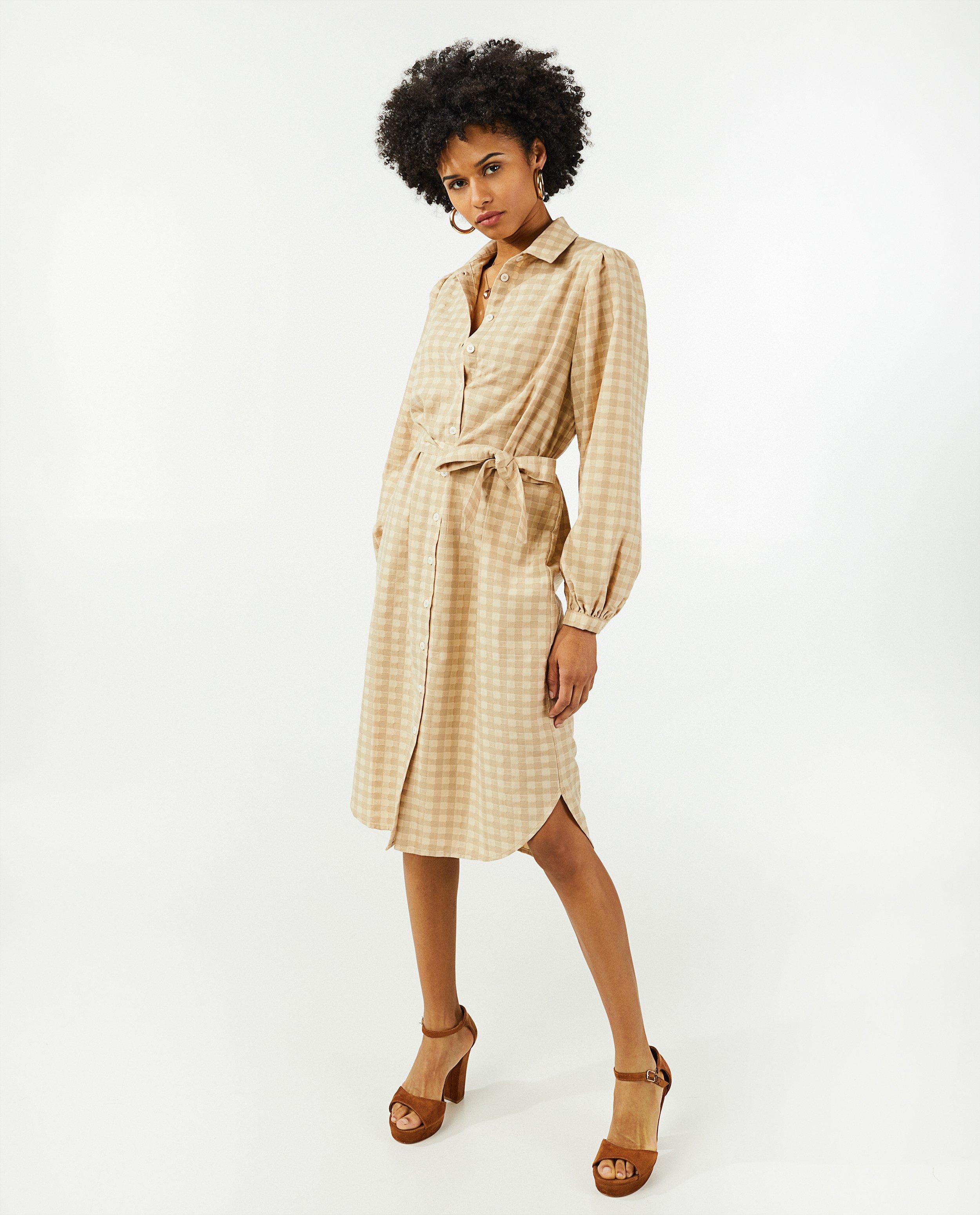 Kleedjes - Beige jurk met ruiten Sora