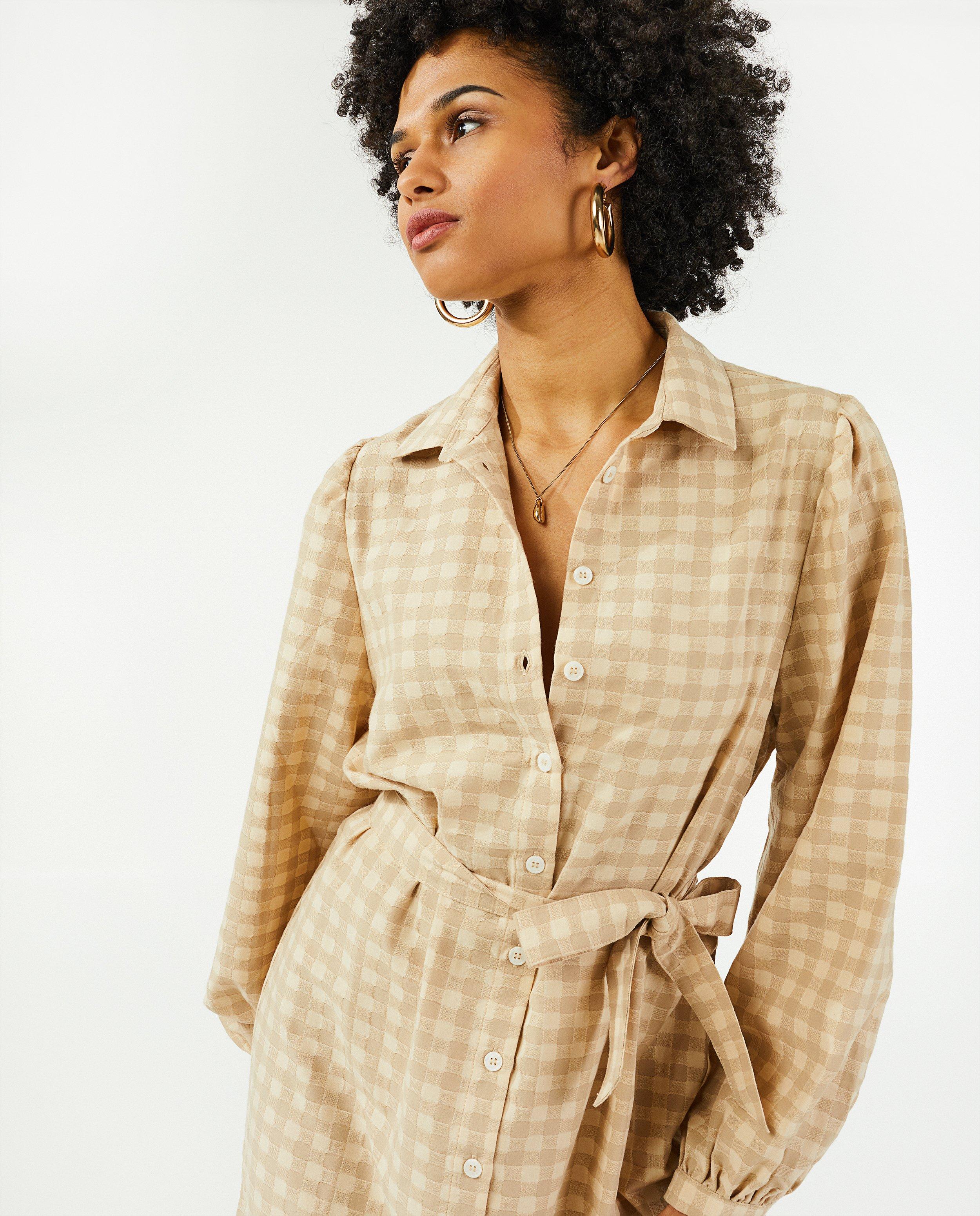 Robes - Robe beige à carreaux Sora