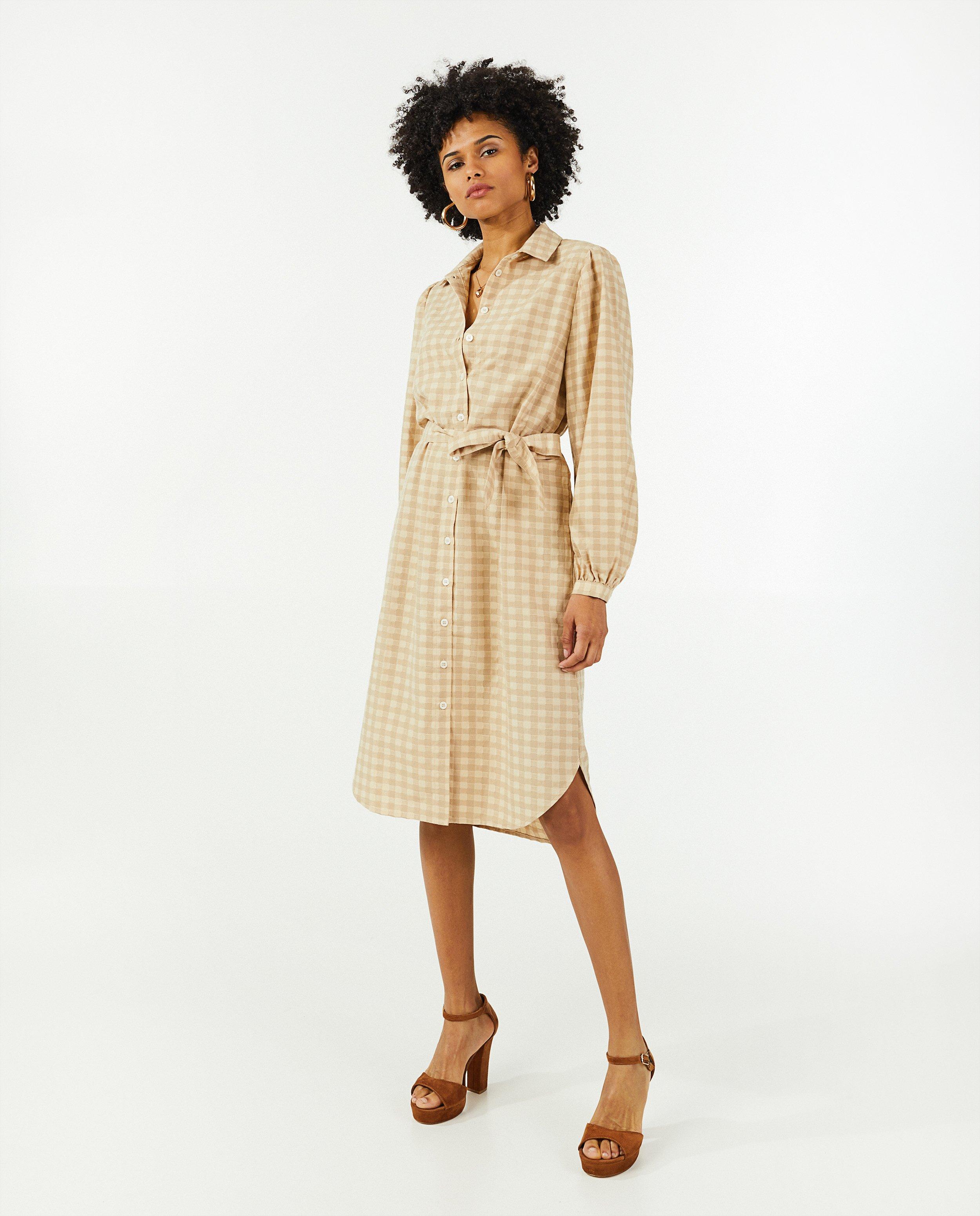 Robes - Robe beige à carreaux Sora