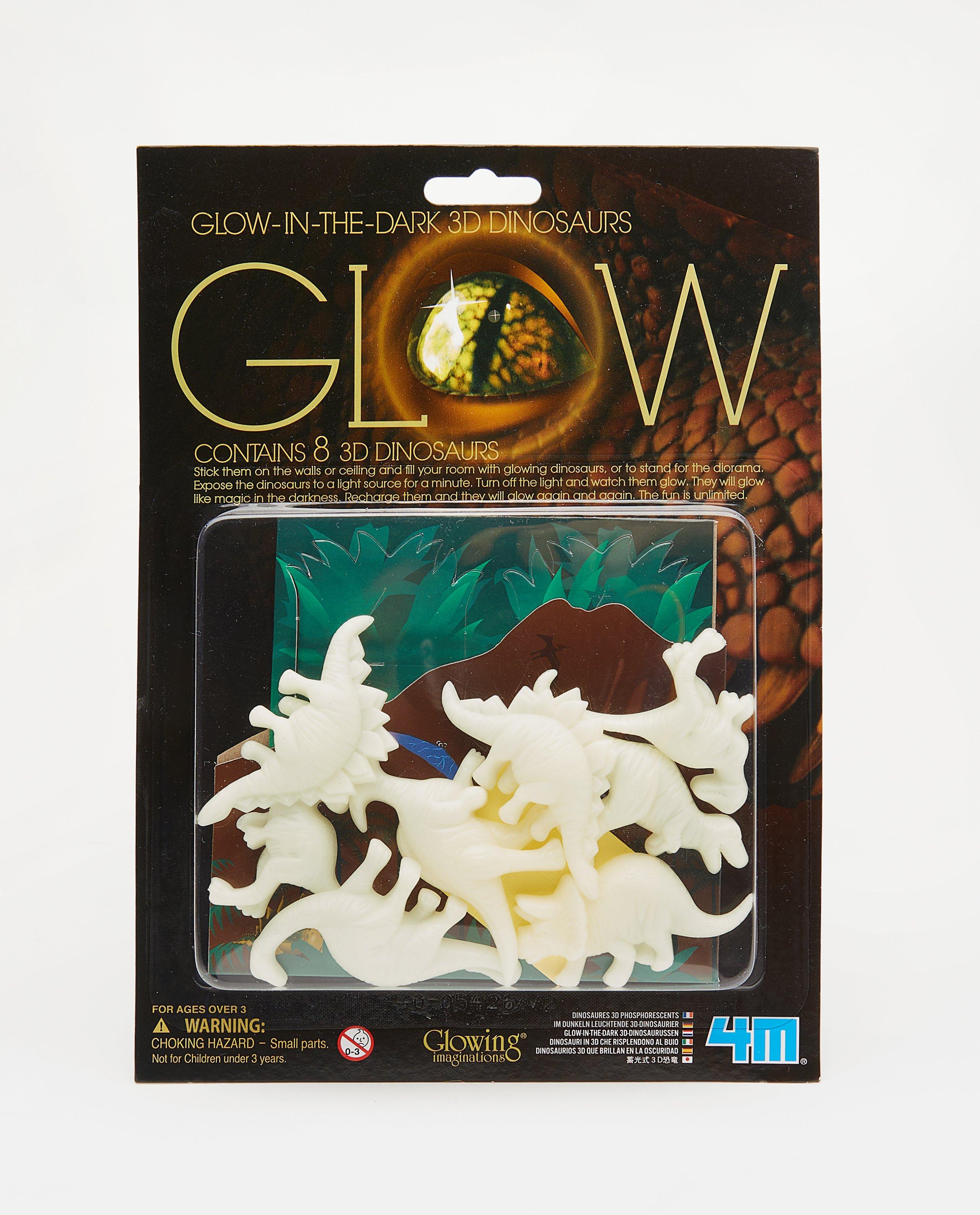 Set van 8 3D glow in the dark dino's - met achtergrond - 4M