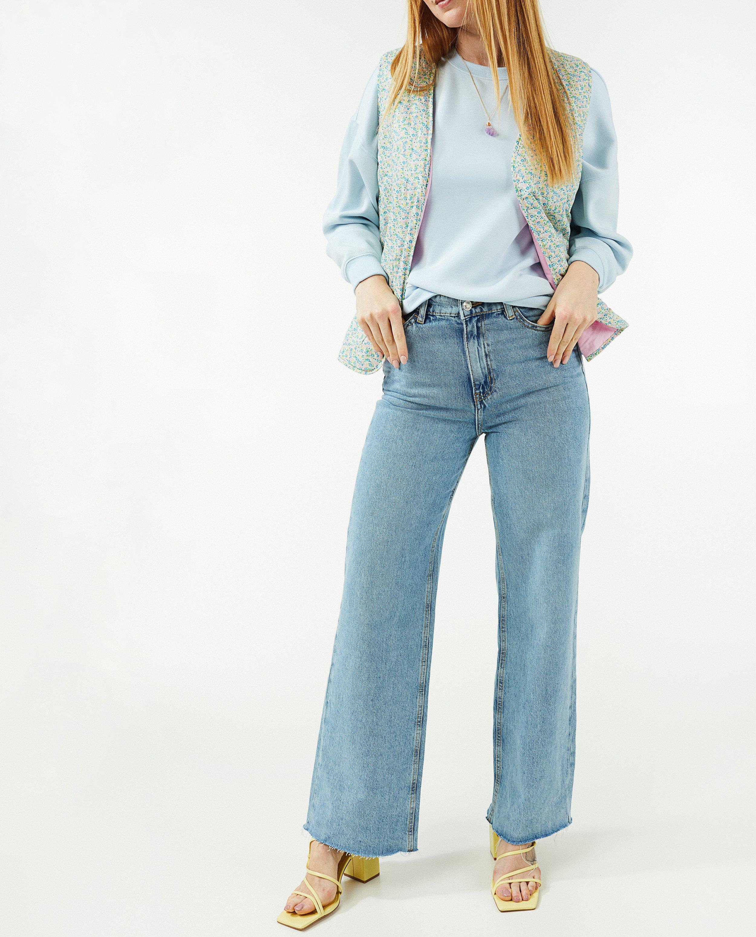 Jeans - Blauwe wide leg jeans Inez