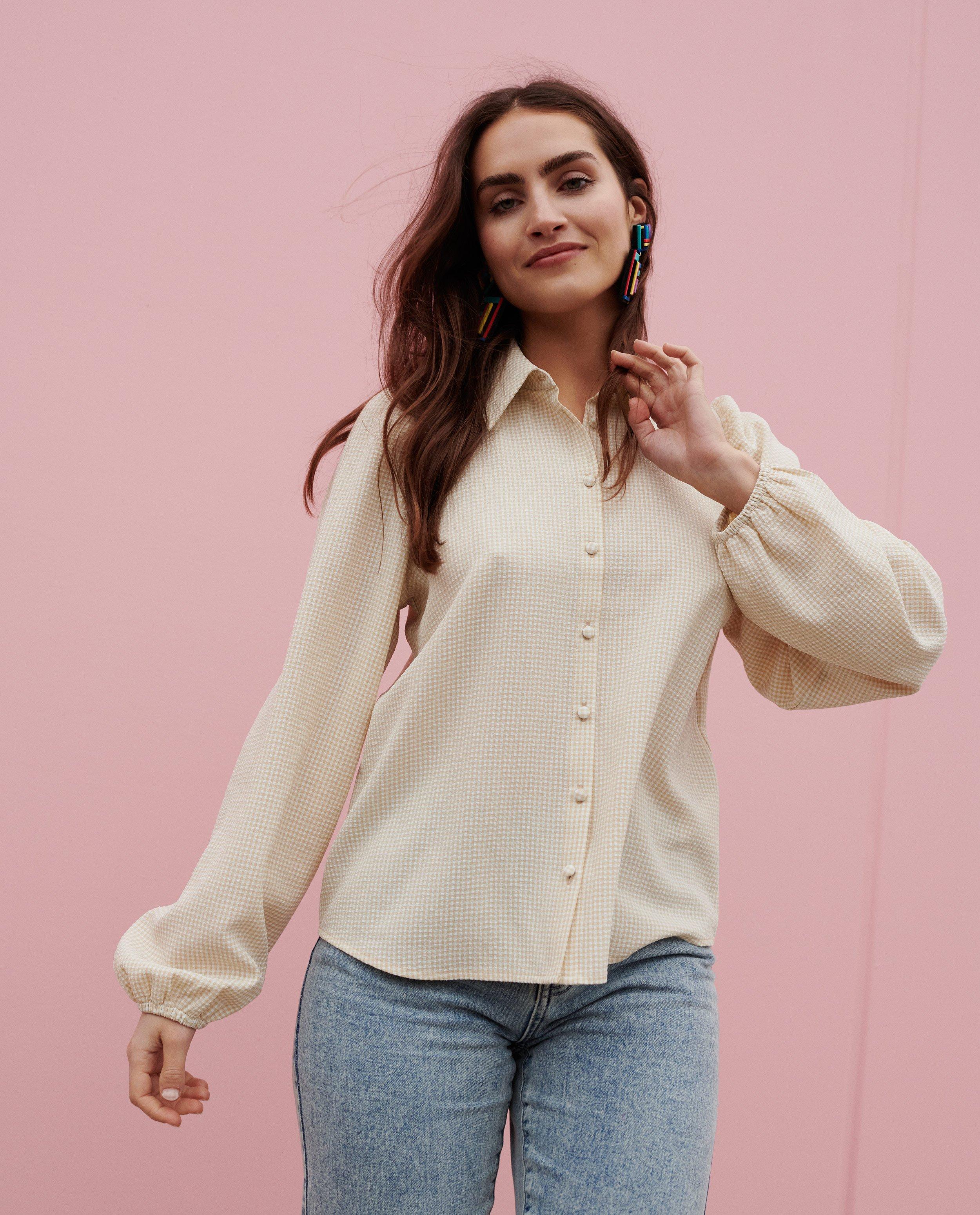 Hemden - Beige hemd met ruitjes Sora