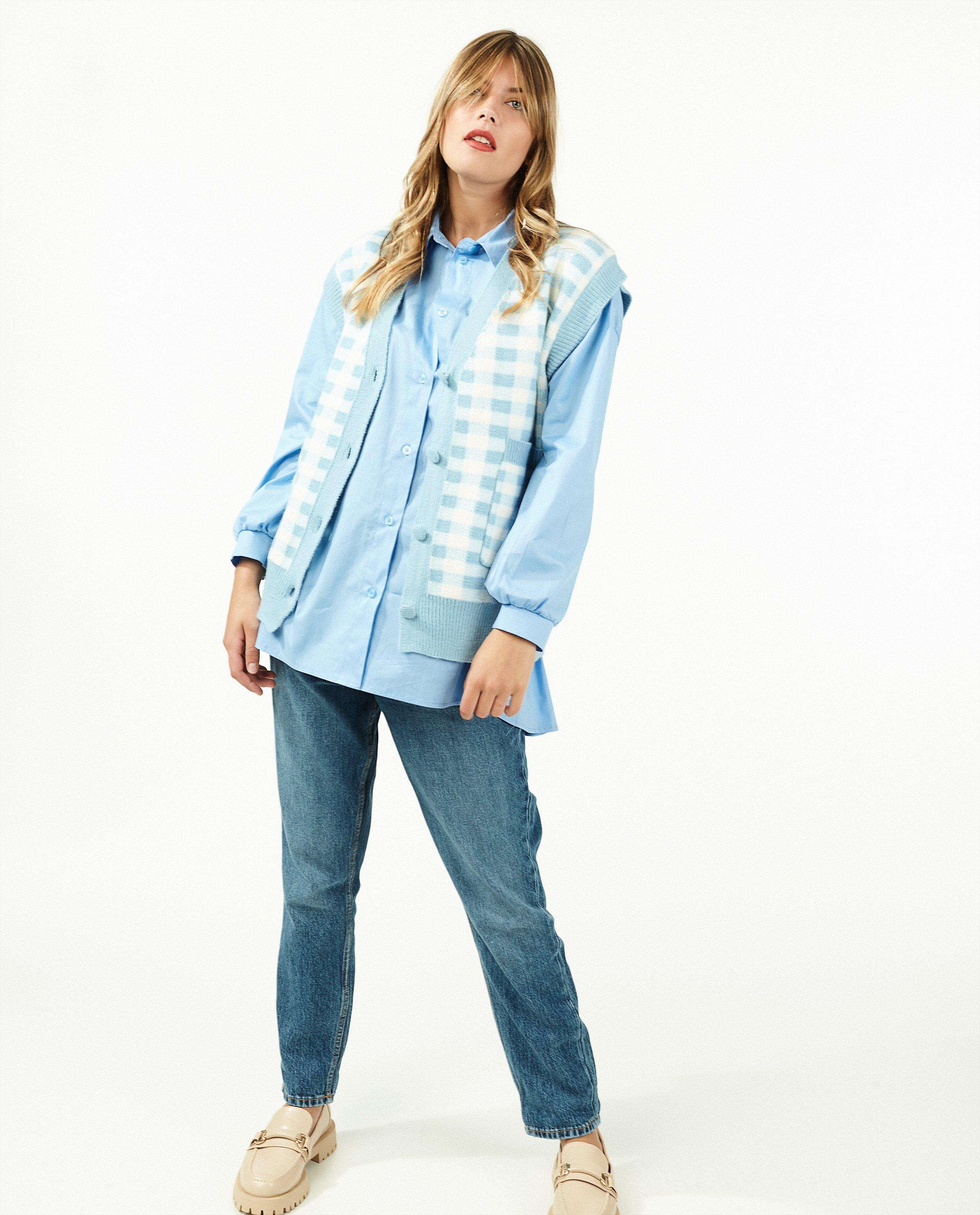 Cardigan bleu et blanc à carreaux - yes people - Ella Italia