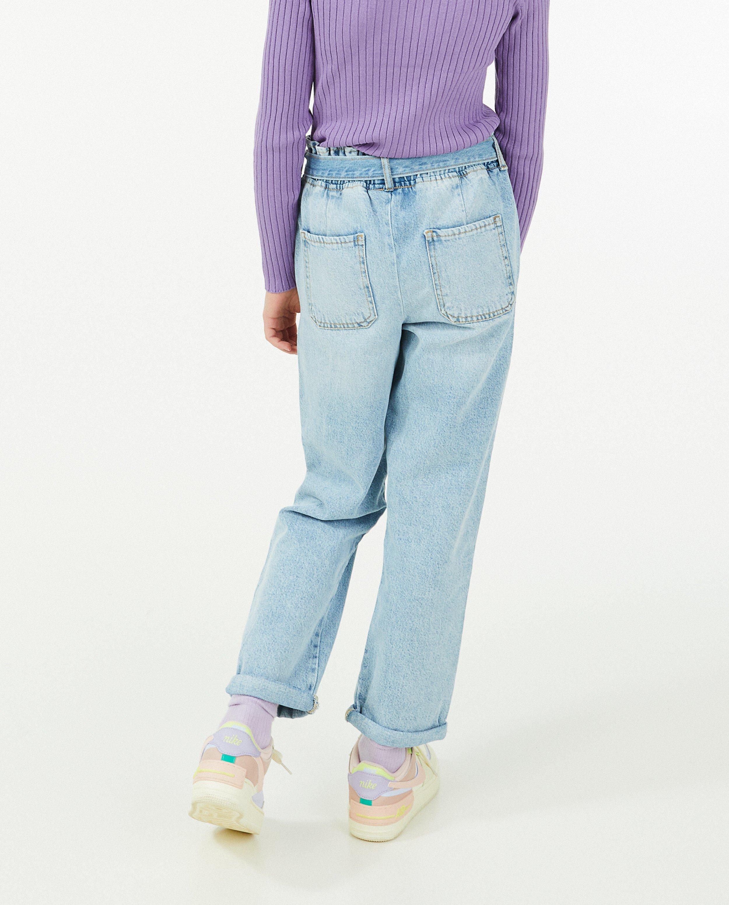 Jeans - Jeans mom bleu, ceinture à nouer