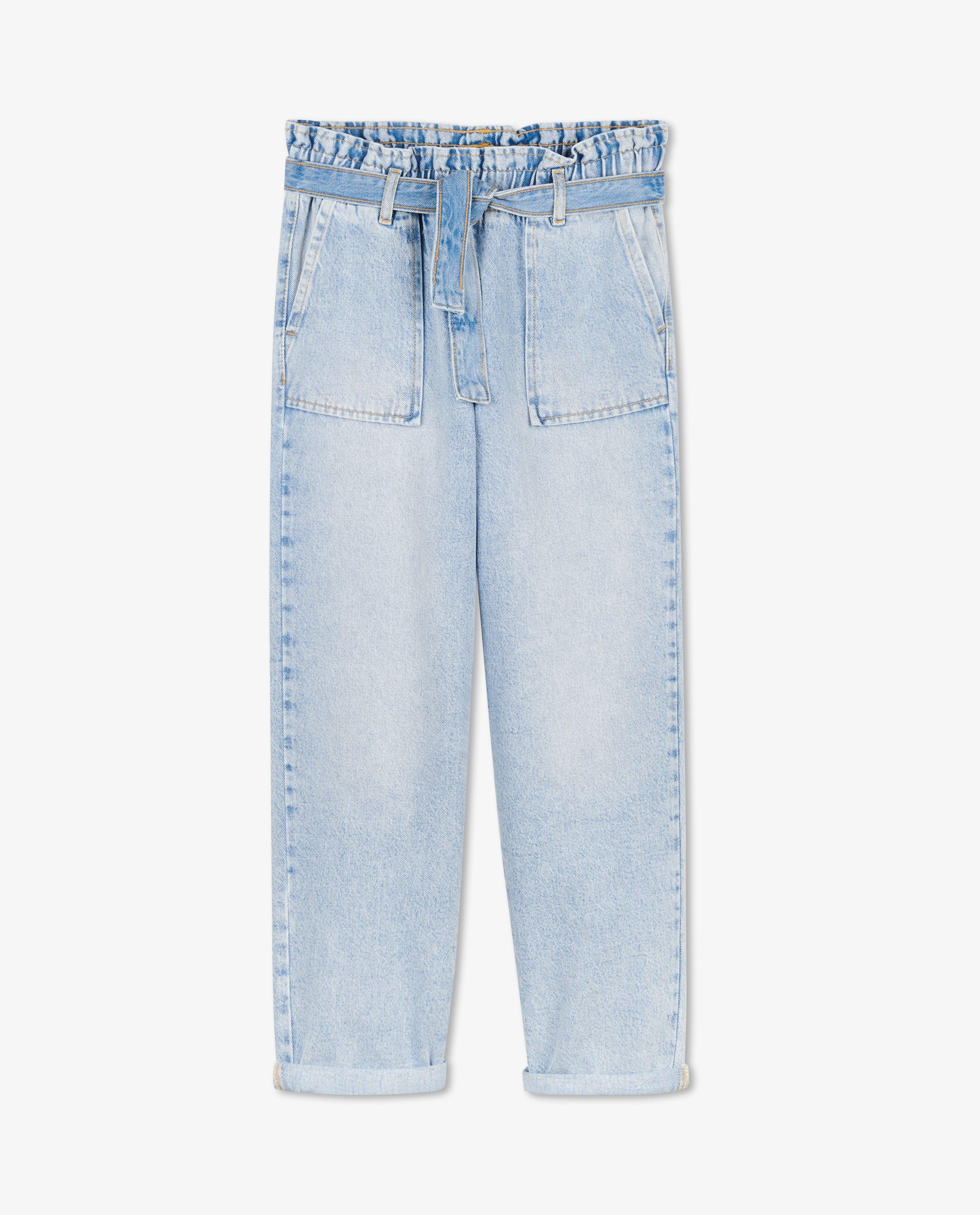 Jeans - Jeans mom bleu, ceinture à nouer