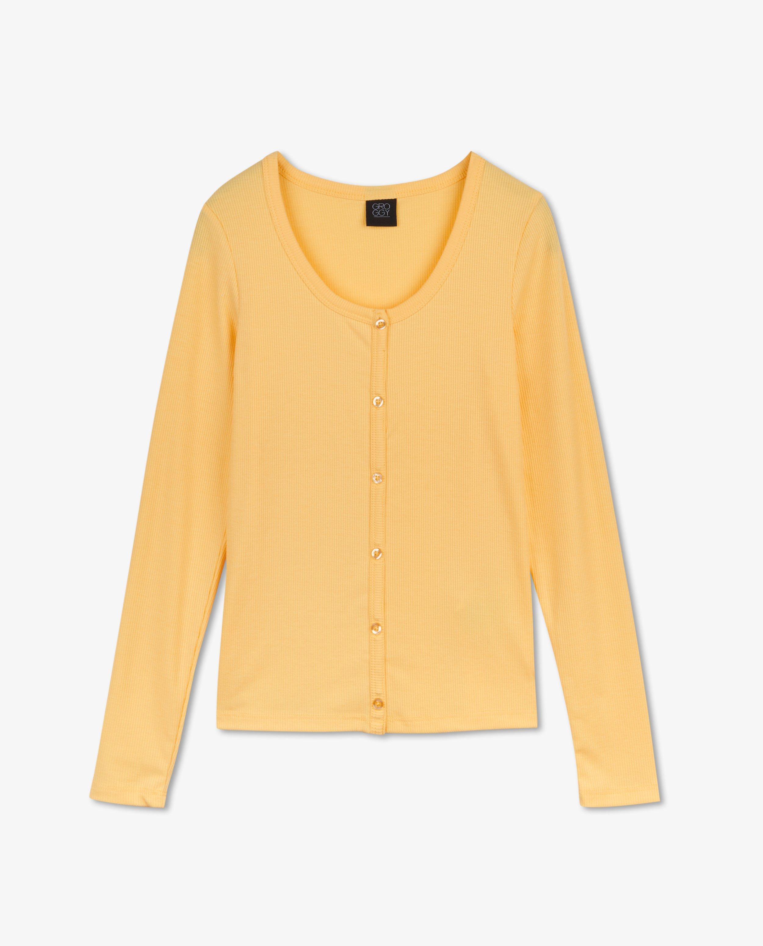 T-shirts - Gele longsleeve met rib