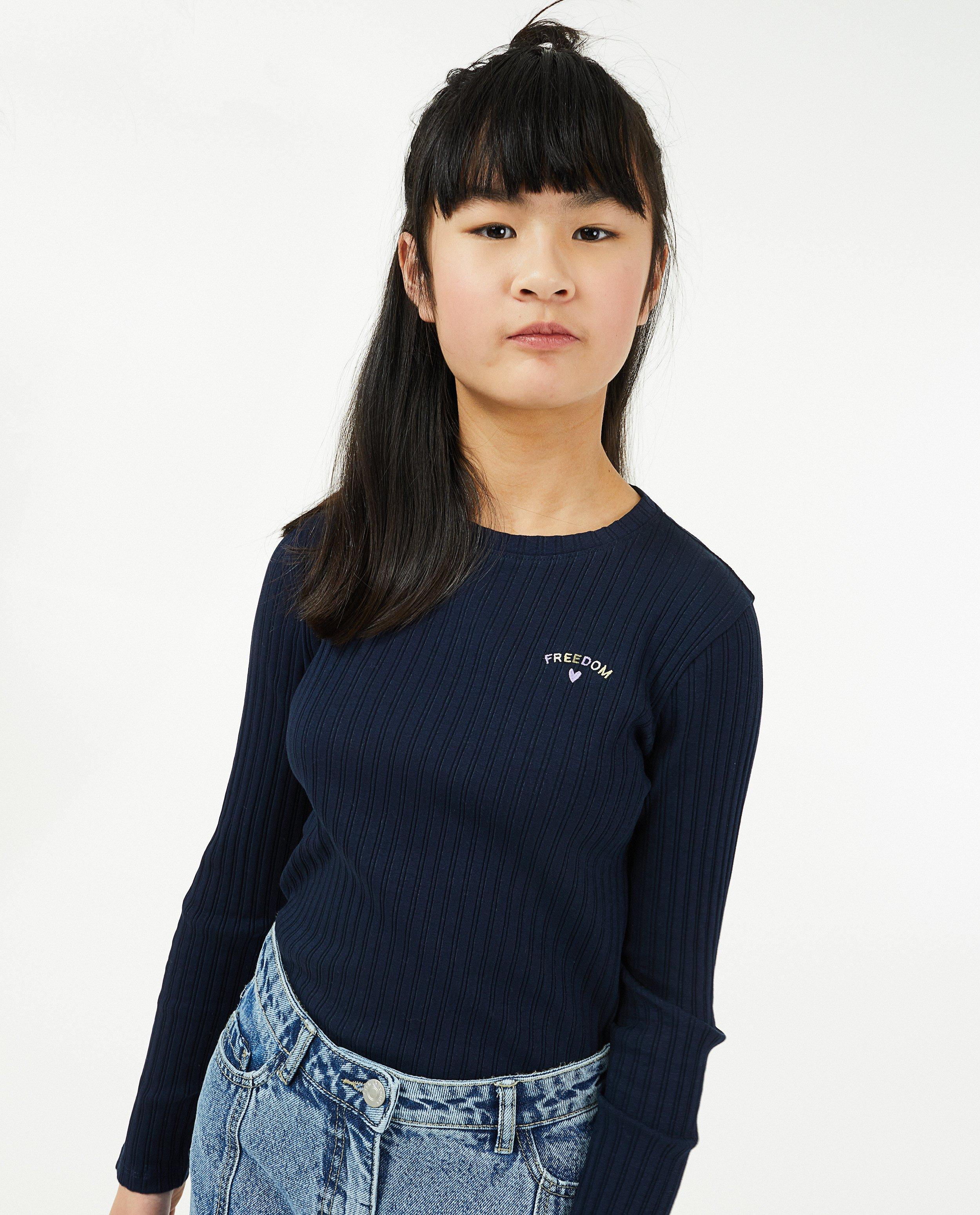 T-shirts - Blauwe longsleeve met rib