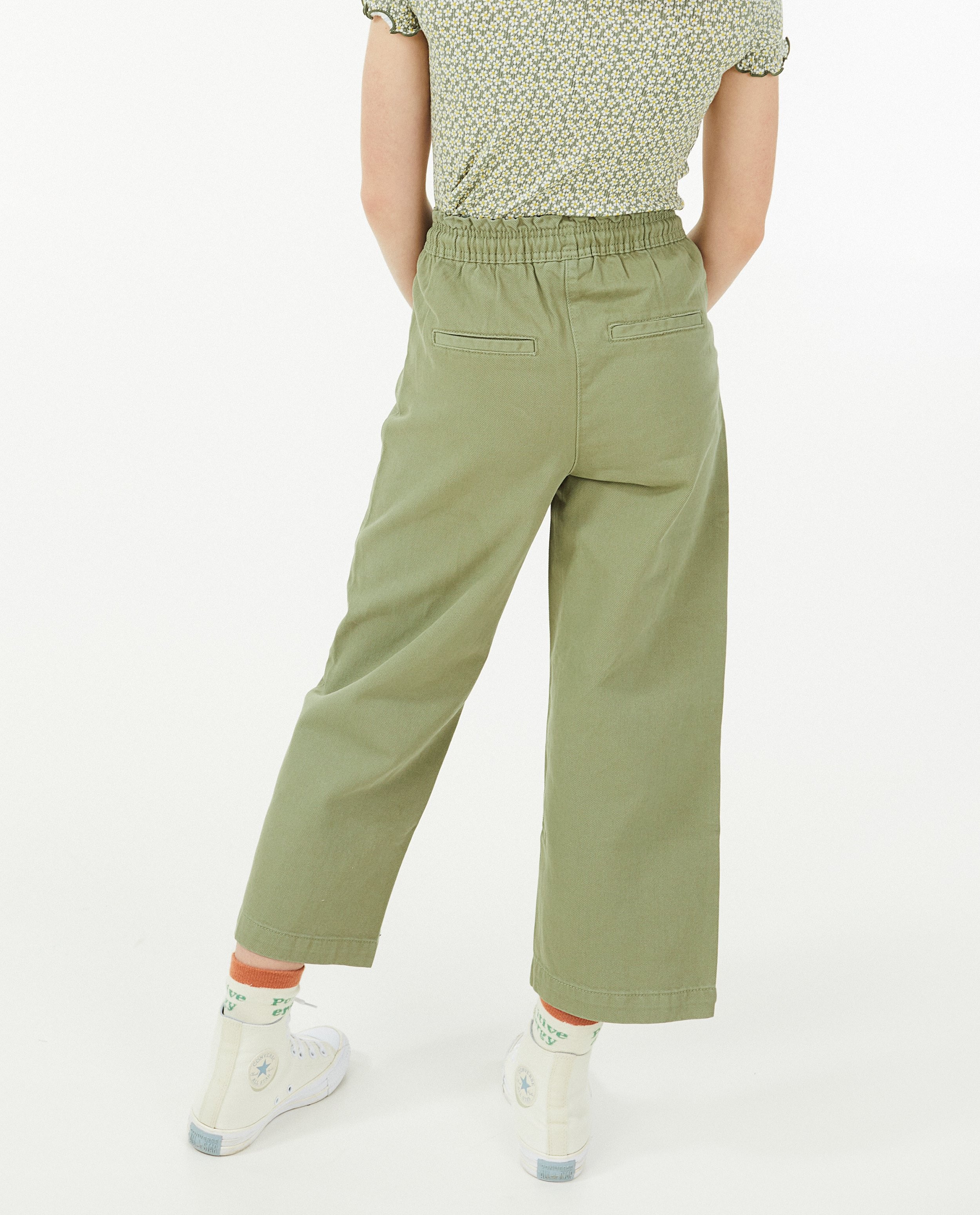 Jeans - Groene culotte met elastische tailleboord
