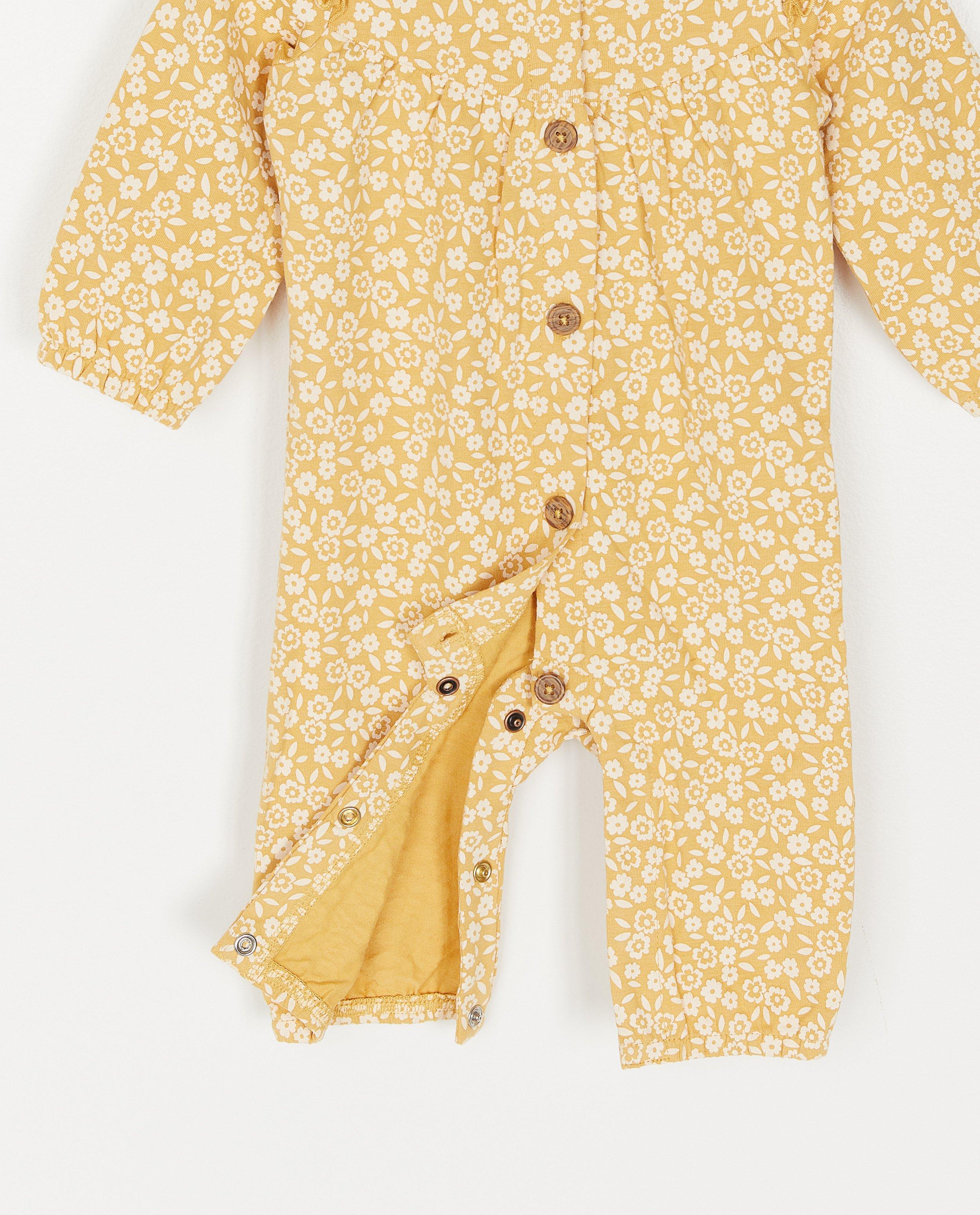 Jumpsuit - Geel kruippakje met print