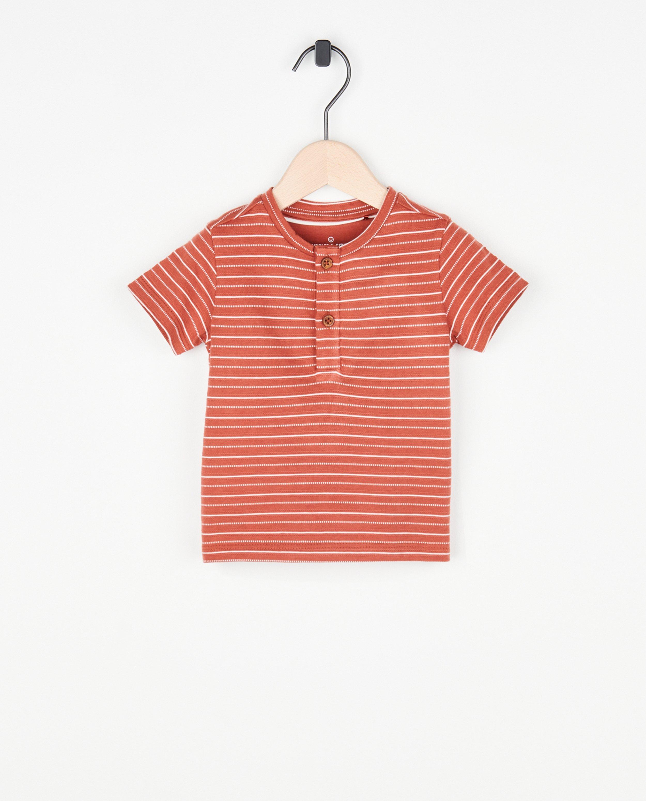 Bruinrood T-shirtje met strepen - null - Cuddles and Smiles