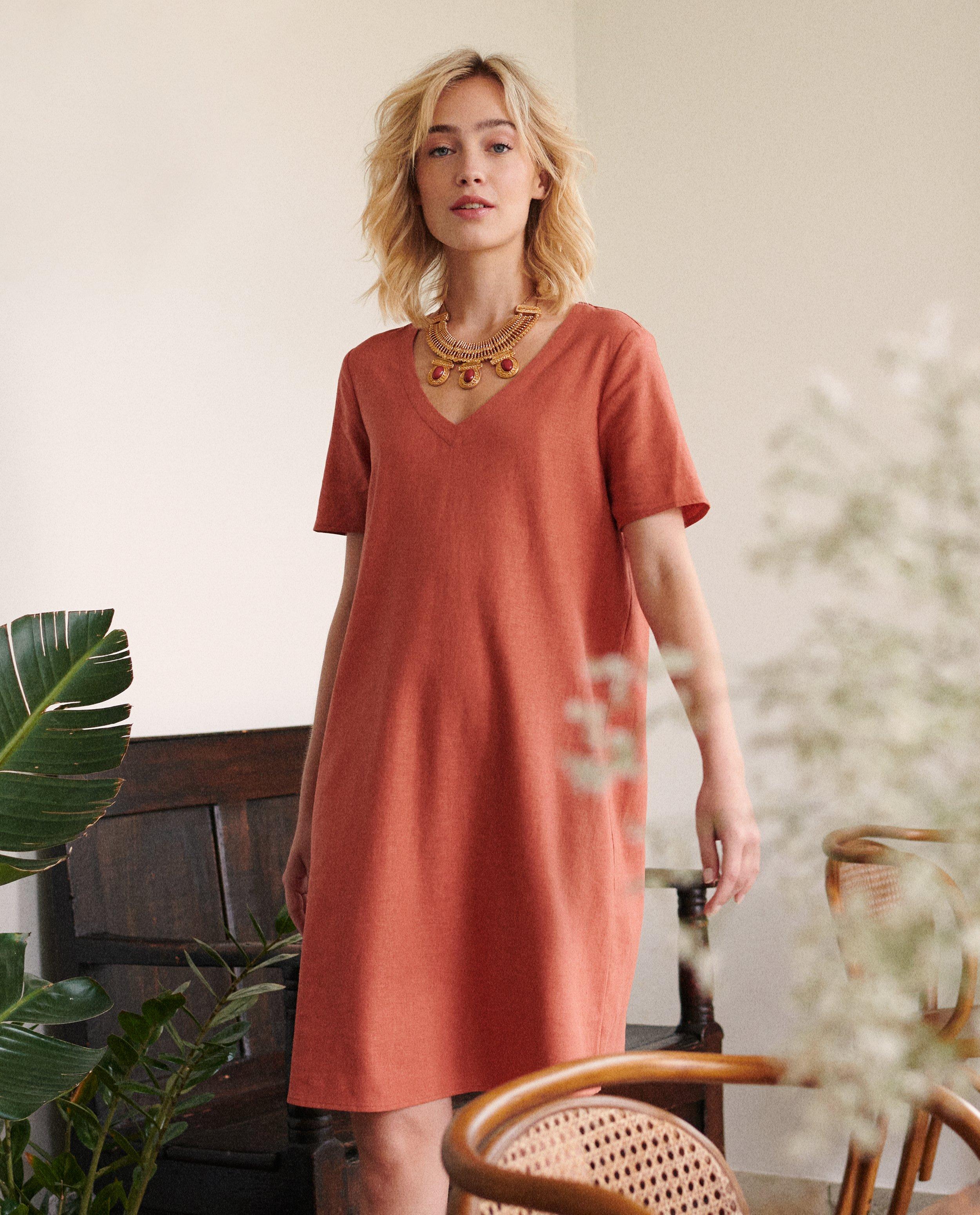 Oranje linnen jurk - Product Detail - bruin - afbeelding nummer 1