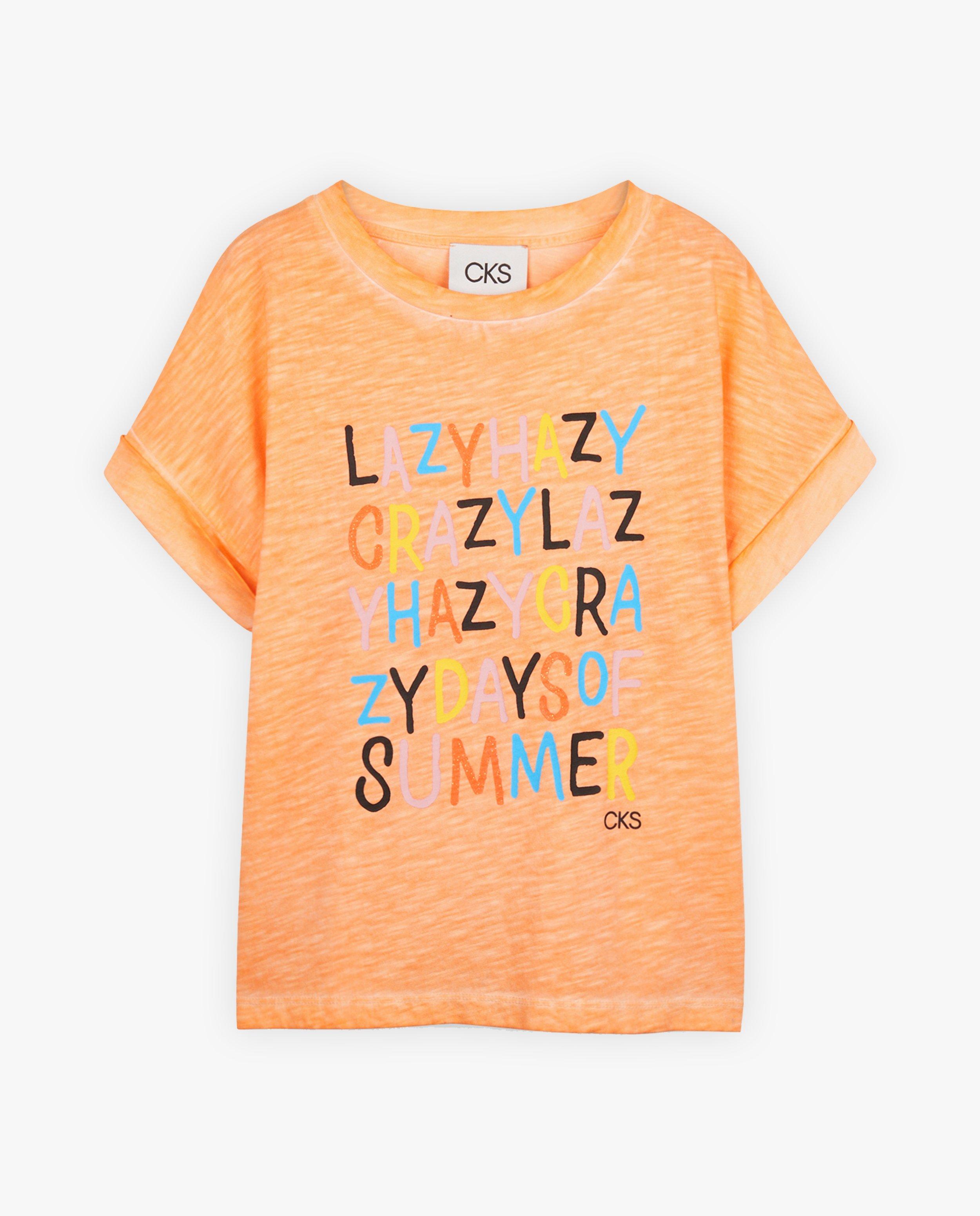 T-shirts - Oranje T-shirt met opschrift CKS